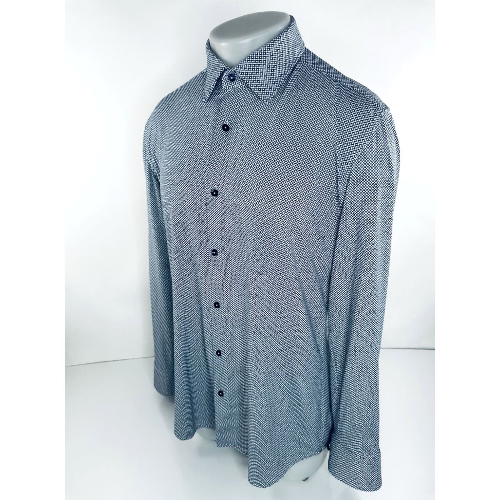 Hugo Boss HUGO BOSS Geometric Slim Shirt Mens L Blue / White Button-Up 42 / 16.5 EXCELLENT Size US L / EU 52-54 / 3 - 3 Thumbnail