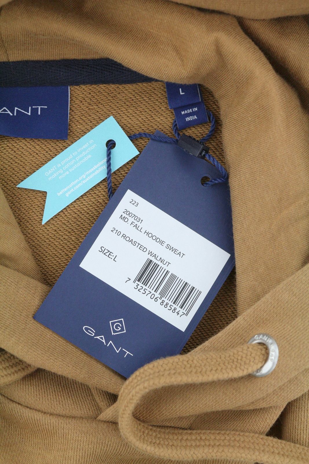 Gant MD. FALL L Roasted Walnut Logo Hoodie 87324 Size US L / EU 52-54 / 3 - 6 Thumbnail