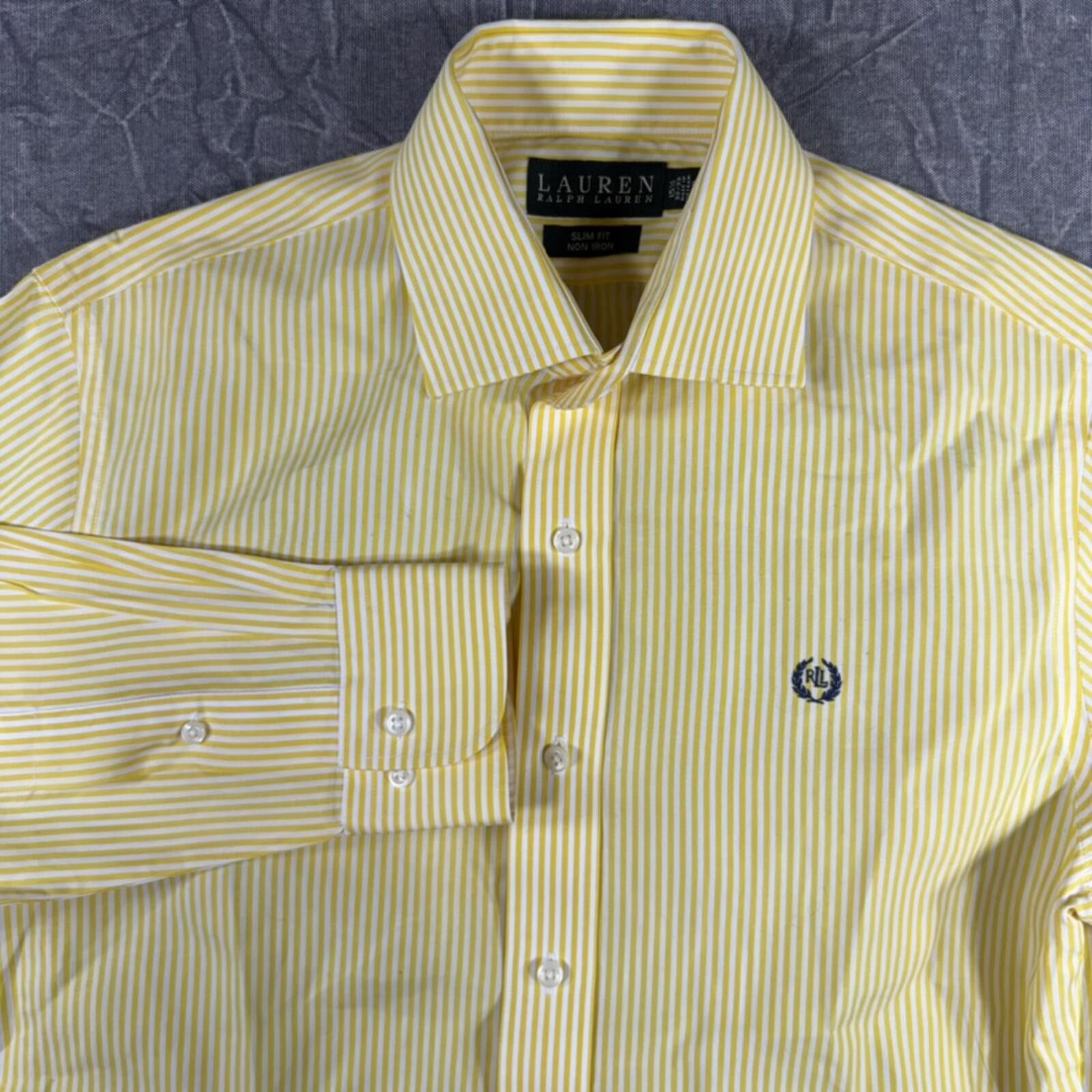 Lauren Ralph Lauren Ralph Lauren Shirt Men's 15 1/2 Yellow Slim Non Iron Stripe Size 38R - 1 Thumbnail
