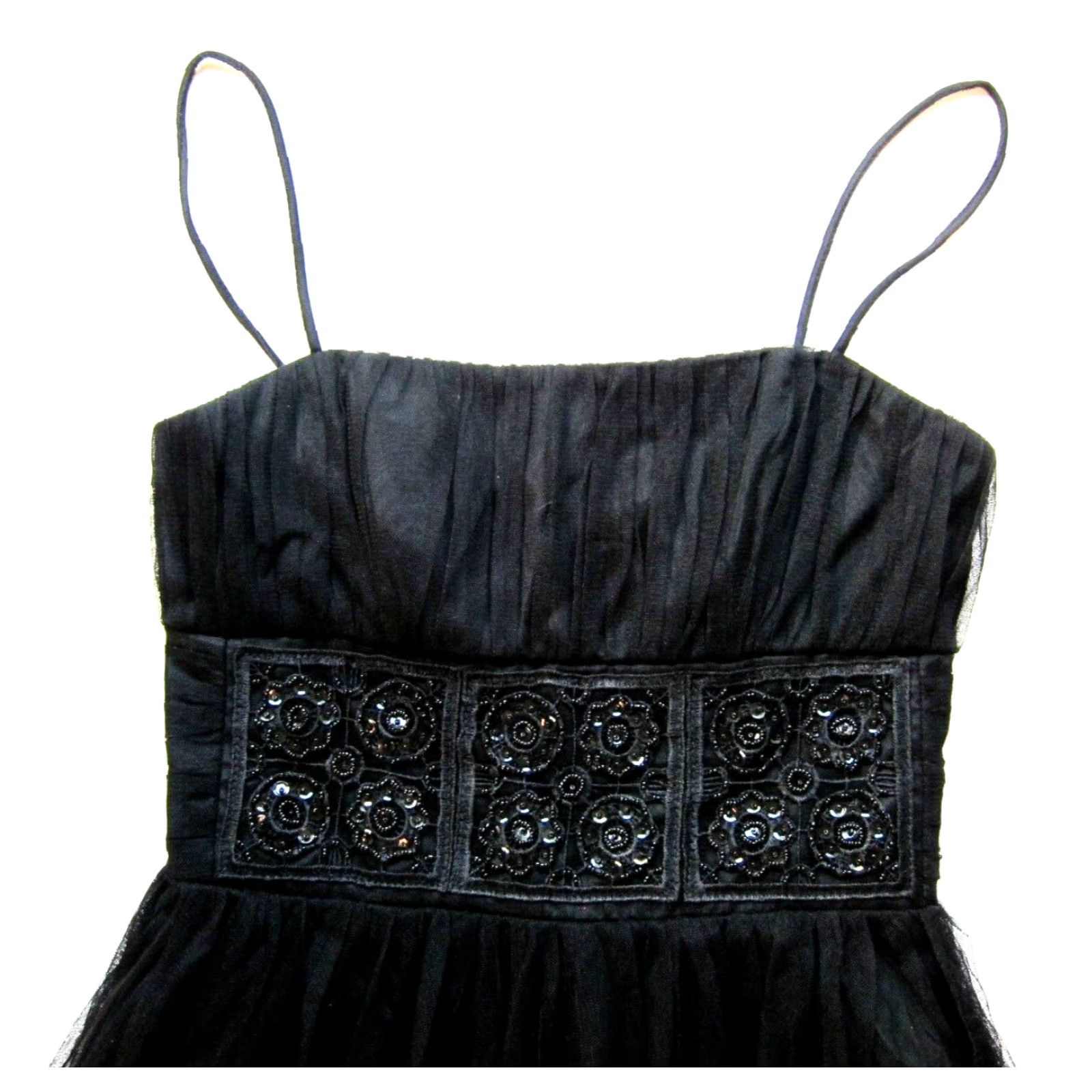 Vintage VINTAGE Betsy & Adam Linda Bernell Black Lace Beaded Ruched Spaghetti Strap Dress Small Size S / US 4 / IT 40 - 5 Thumbnail