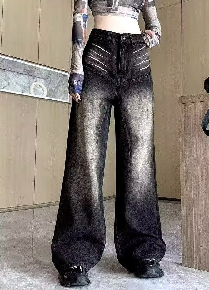 Japanese Brand × Jean Retro washed distressed straight wide leg baggy women jeans Size 27" / US 4 / IT 40 - 2 Thumbnail