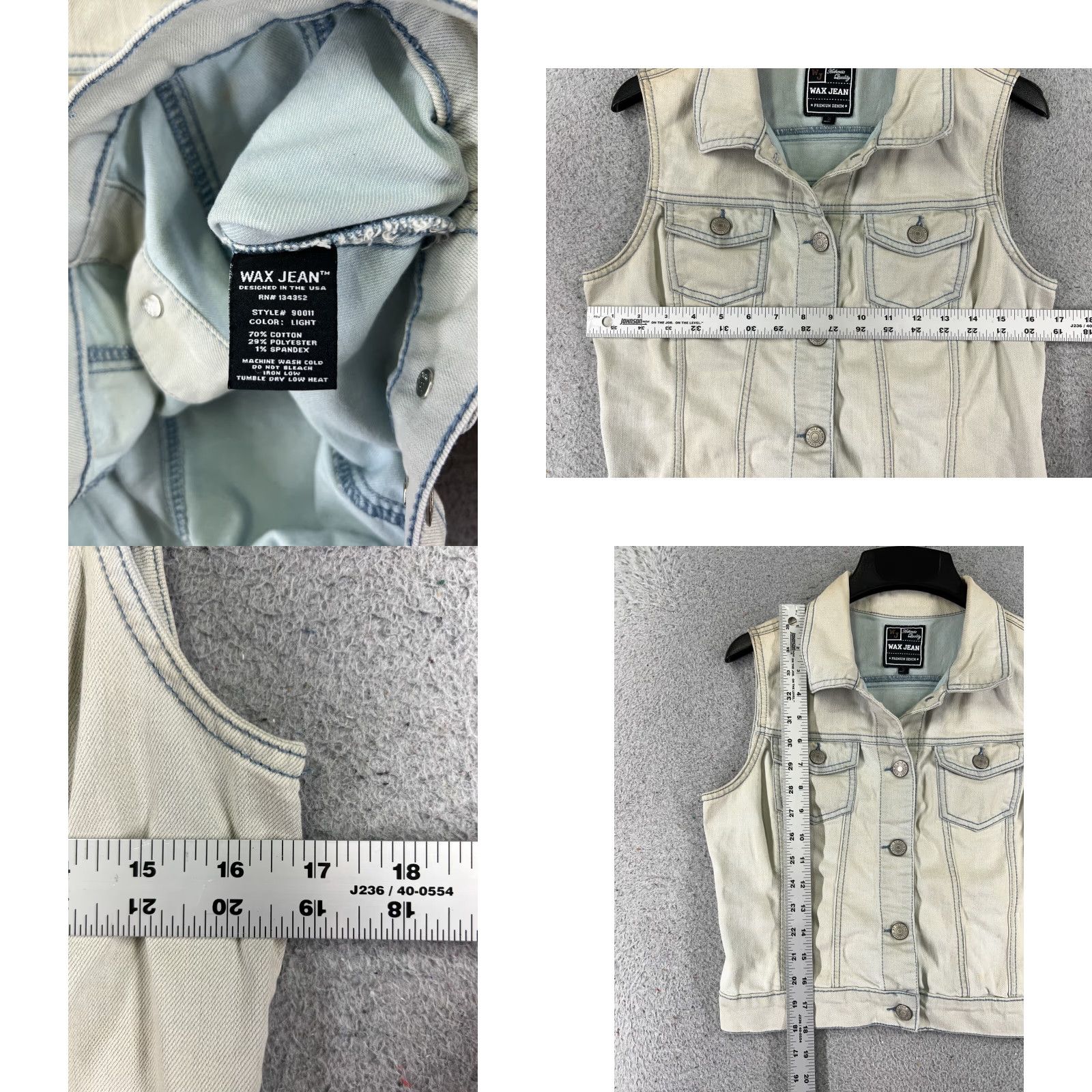 Vintage WAX JEAN Vest Womens Small White Denim Jean Cotton Blend Button Up Pockets Size 28" / US 6 / IT 42 - 8 Thumbnail