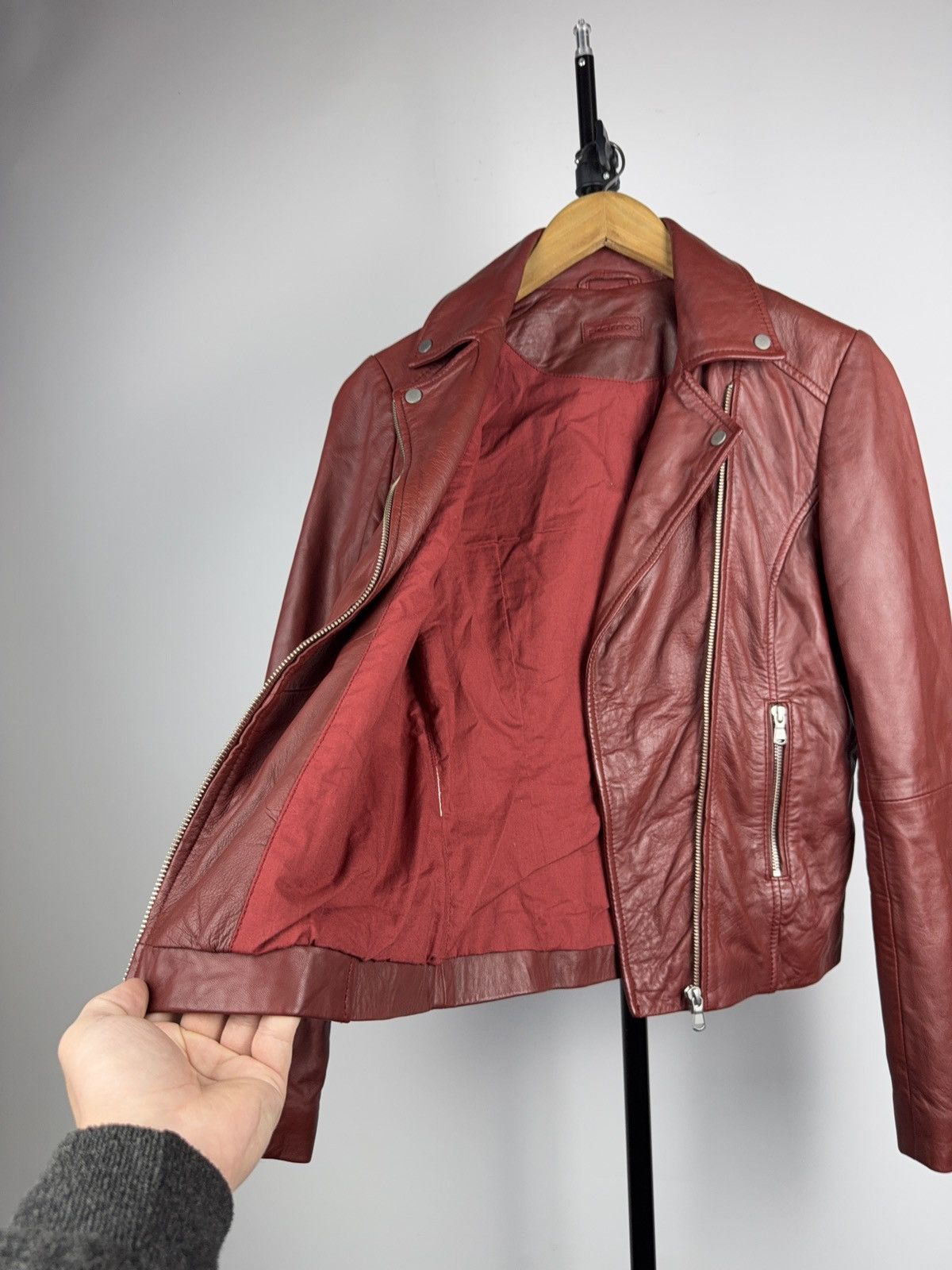 Genuine Leather Avant Garde 00s Red Leather Biker Moto Punk Rock Jacket Size S / US 4 / IT 40 - 10 Thumbnail