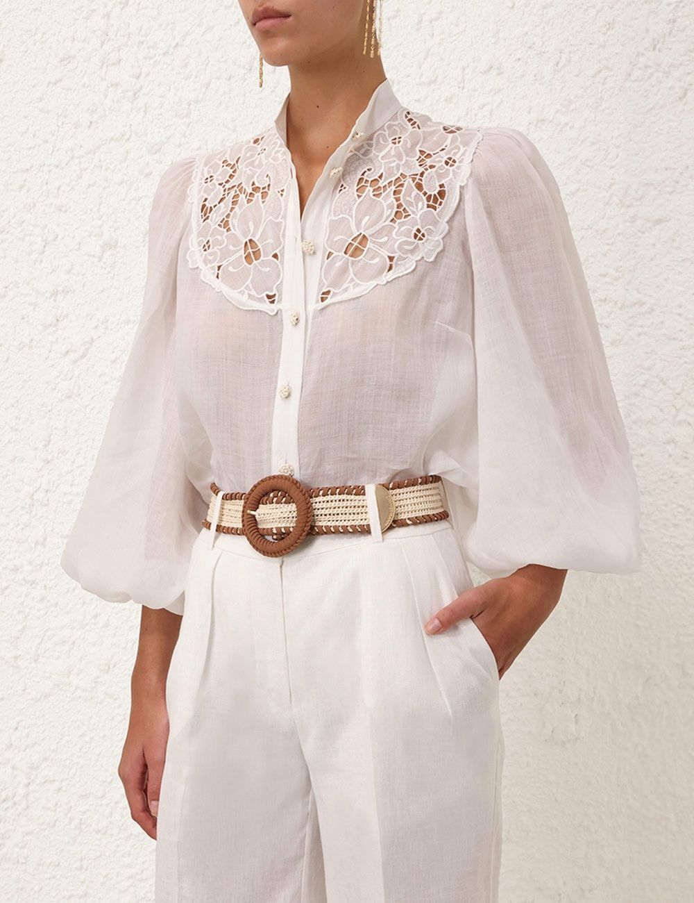 Zimmermann oc11z0525 Embroidered Yoke Blouse in White Size XS / US 0-2 / IT 36-38 - 2 Thumbnail