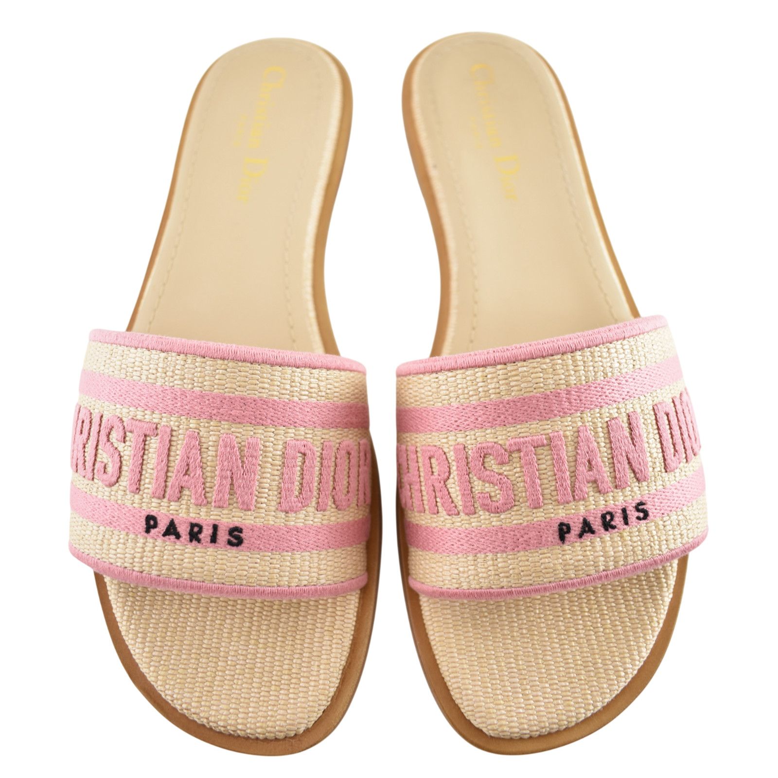 Dior Christian Dior Dway Pink Beige Raffia Logo Slide Sandal 38.5 Size US 8.5 / IT 38.5 - 1 Thumbnail