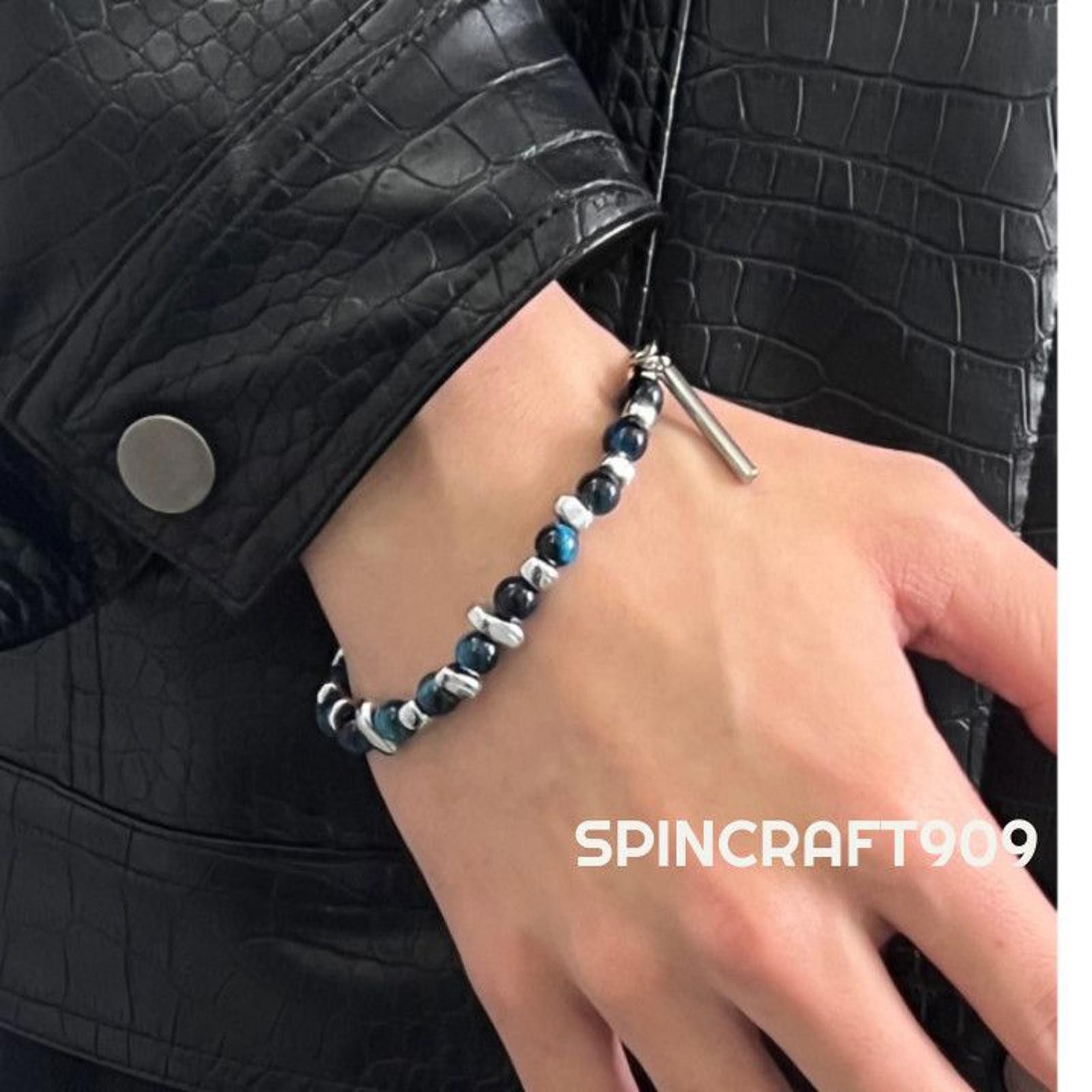 Jewelry Blue Ball Crystal Silver Chain Link Bracelet Size ONE SIZE - 1 Thumbnail