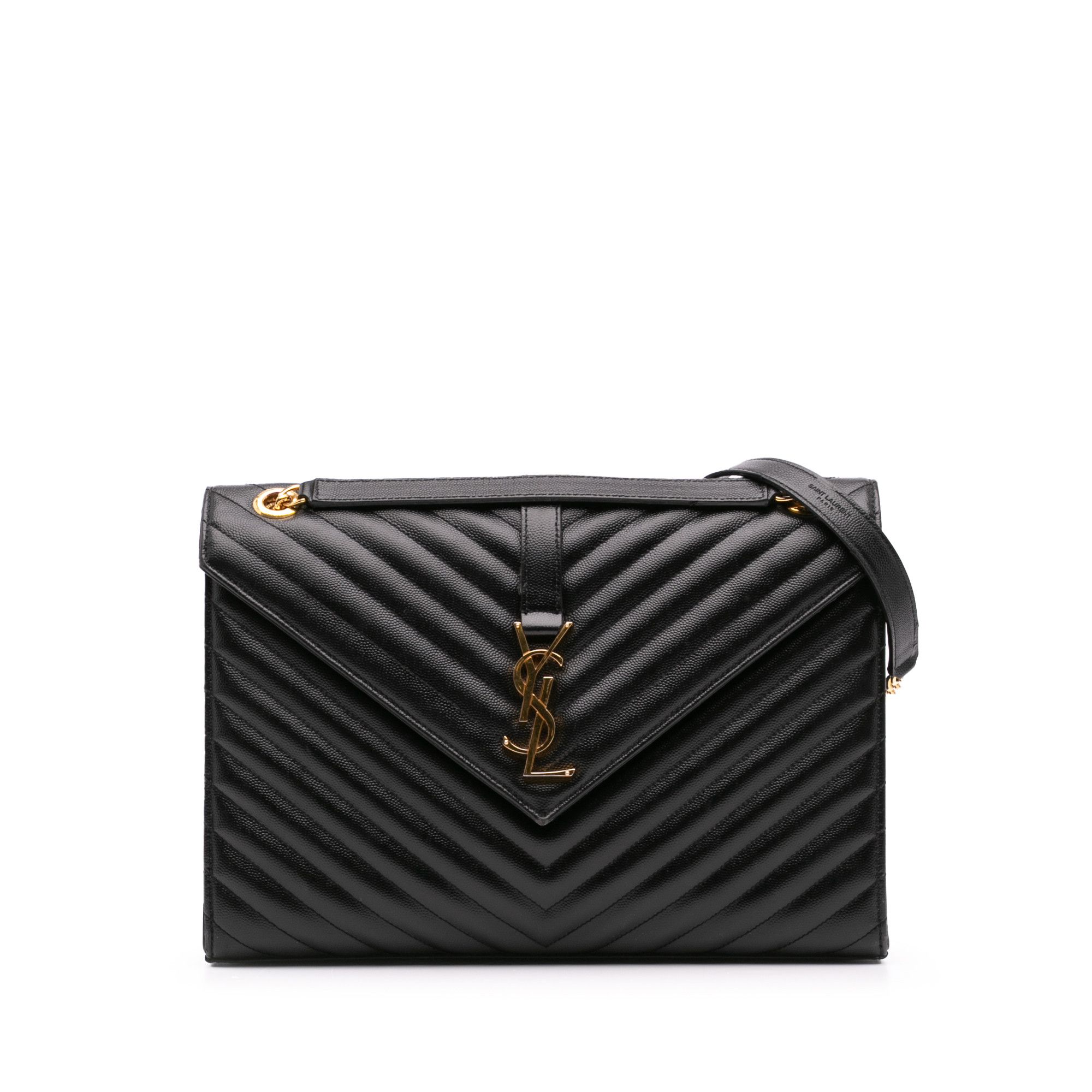 YVES Saint Laurent Large Grain De Poudre Monogram Chevron Envelope Bag in Black, Women's