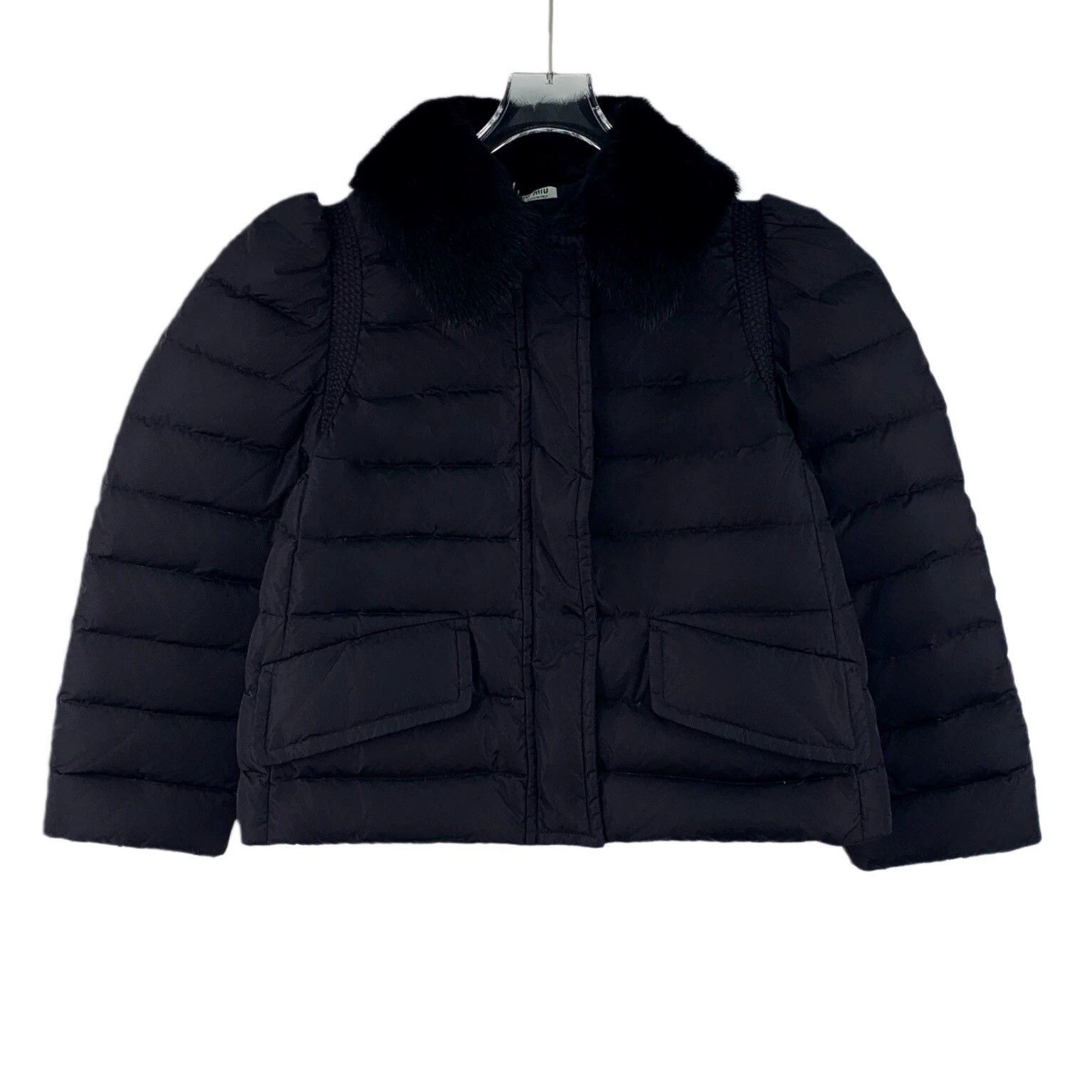 Miu Miu Miu Miu Black Mink Fur Collar Long-Sleeve Down Jacket, Size L / US 10 / IT 46 - 1 Thumbnail