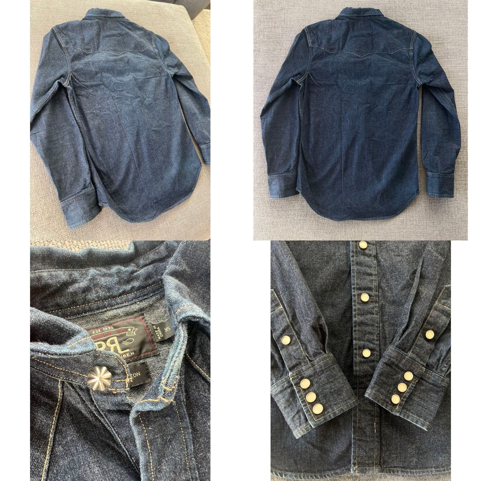 Ralph Lauren RRL RALPH LAUREN Shirt Men's XS Indigo Denim Western Solid Casual USED Size US XS / EU 42 / 0 - 8 Thumbnail