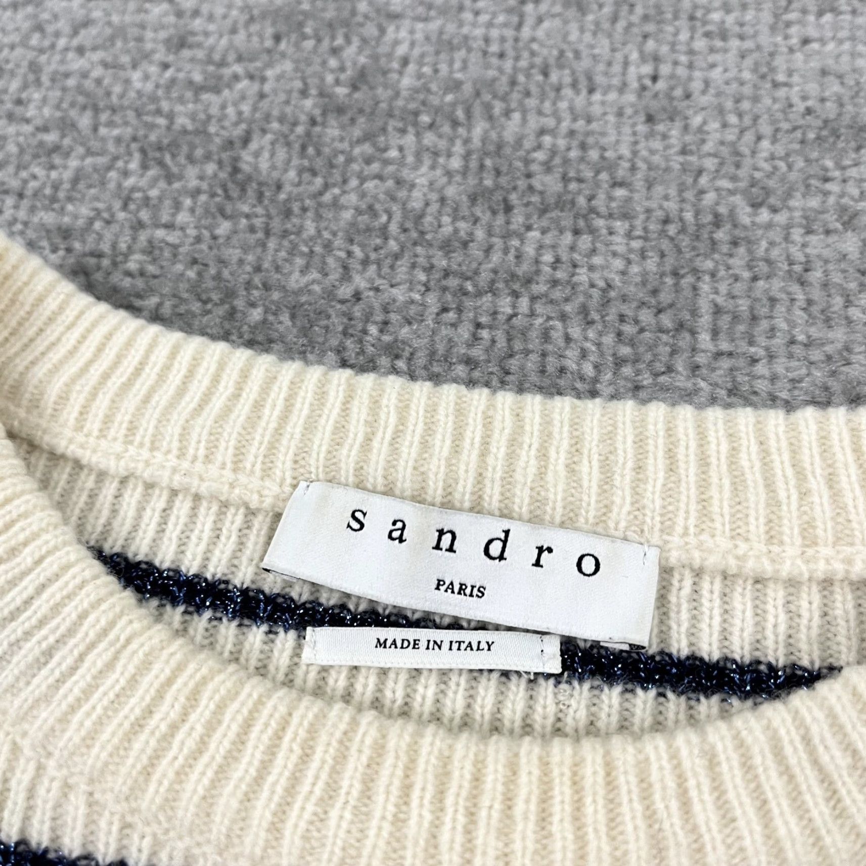 Sandro Sandro Sweater Womens Size 2 White Metallic Blue Striped Knit Pullover Size XS / US 0-2 / IT 36-38 - 2 Thumbnail