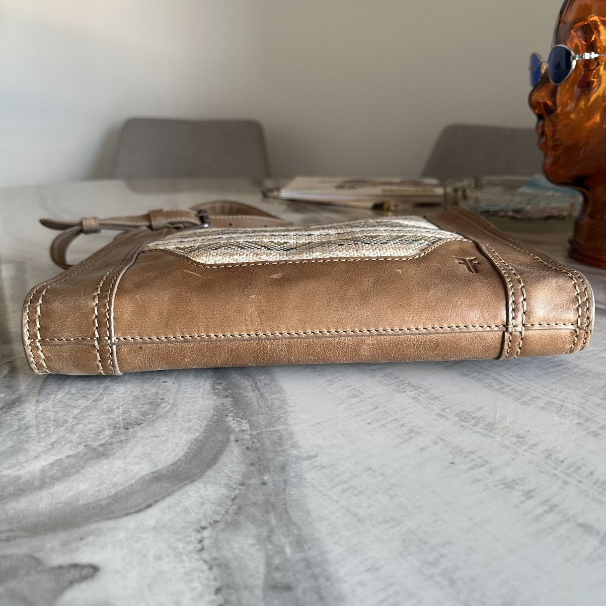 Frye FRYE Melissa Straw Zip Beige Brown Crossbody Bag Size ONE SIZE - 6 Thumbnail