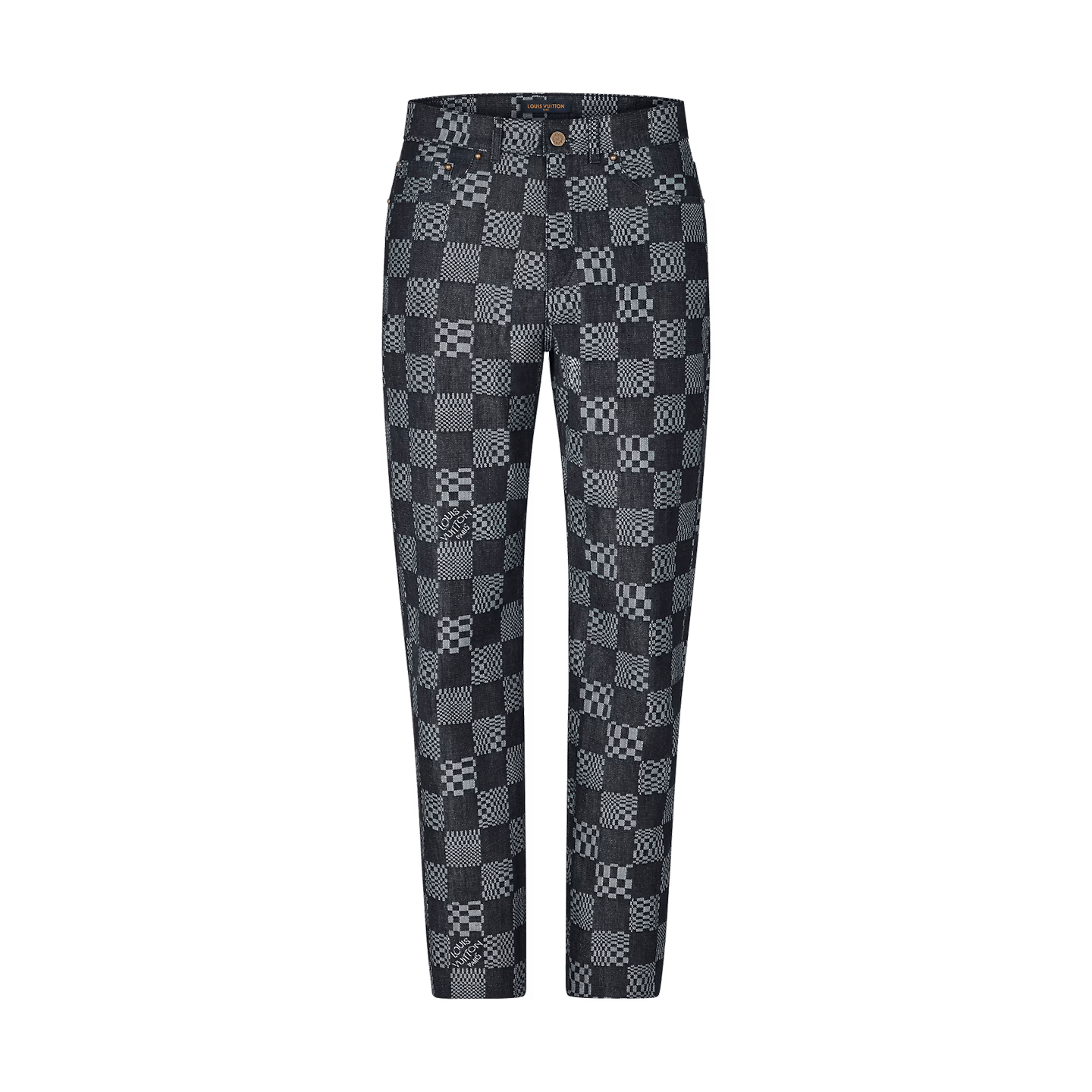 image of Distressed Denim x Louis Vuitton Jeans Monogram Workwear Cargo Lv Logo 1A8X7R in Old Dark Blue (Siz