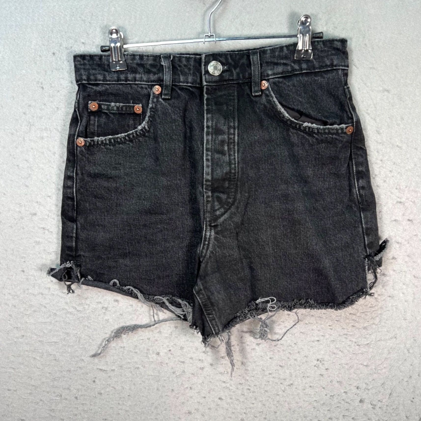 Zara Zara Womens Size 6 Black Denim Cutoff Shorts Distressed 5-Pocket Front Flat Front High Rise Casual Summer Spring Regular Inseam 4 in Womens Size 28" / US 6 / IT 42 - 2 Thumbnail