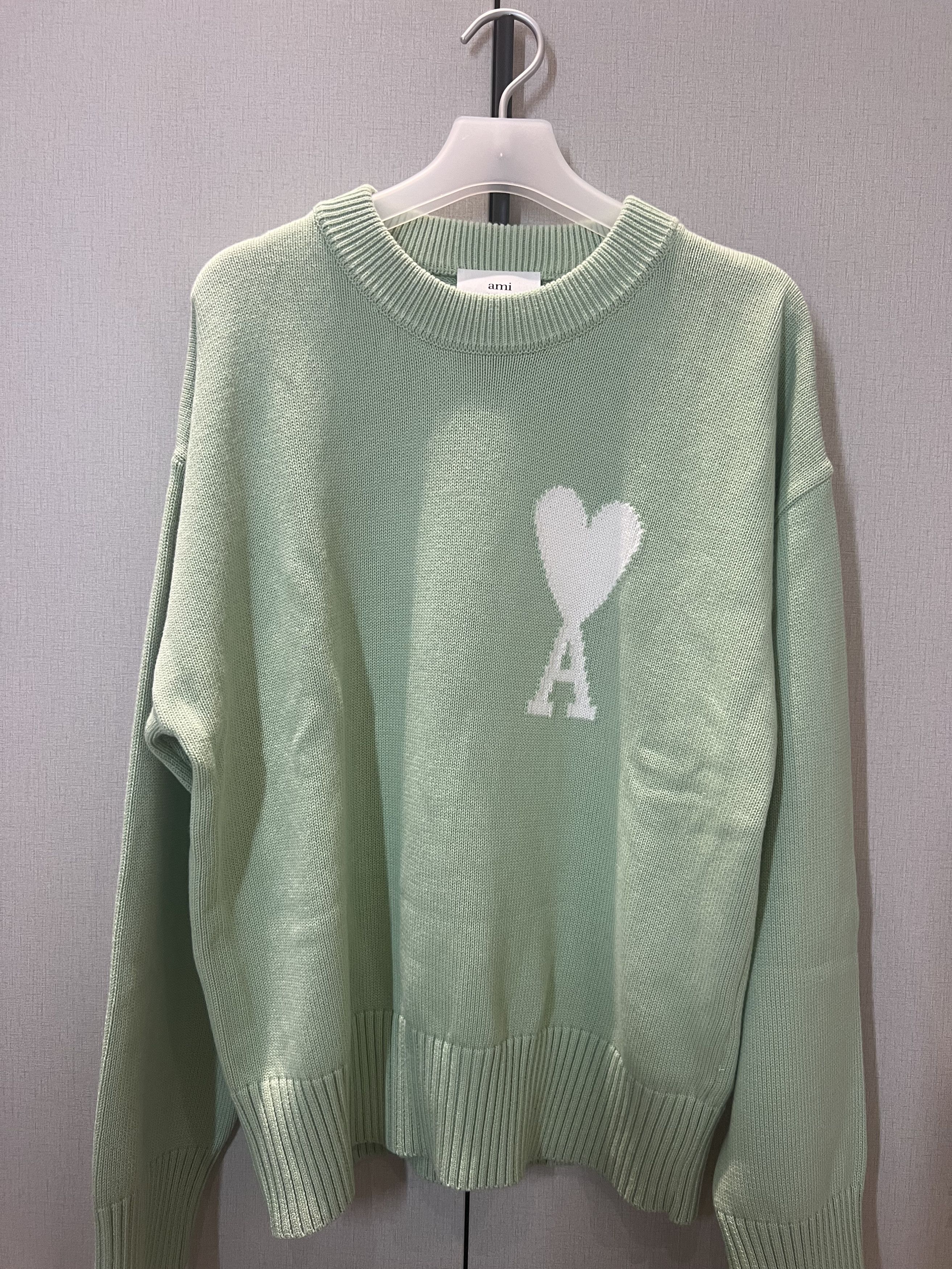 image of Ami Paris Ami De Coeur Green Sweater, Men's (Size XL)