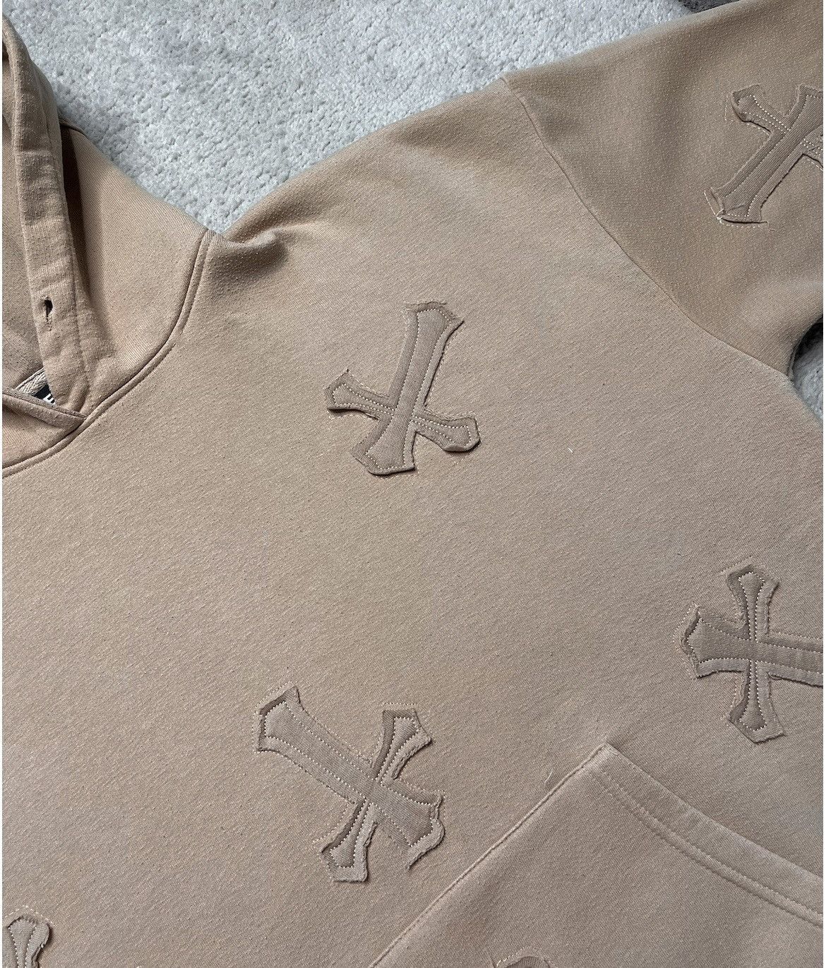 Vintage Beige Boxy Hoodie Sweatshirt Print Cross Patch Steetwear Size M / US 6-8 / IT 42-44 - 3 Thumbnail