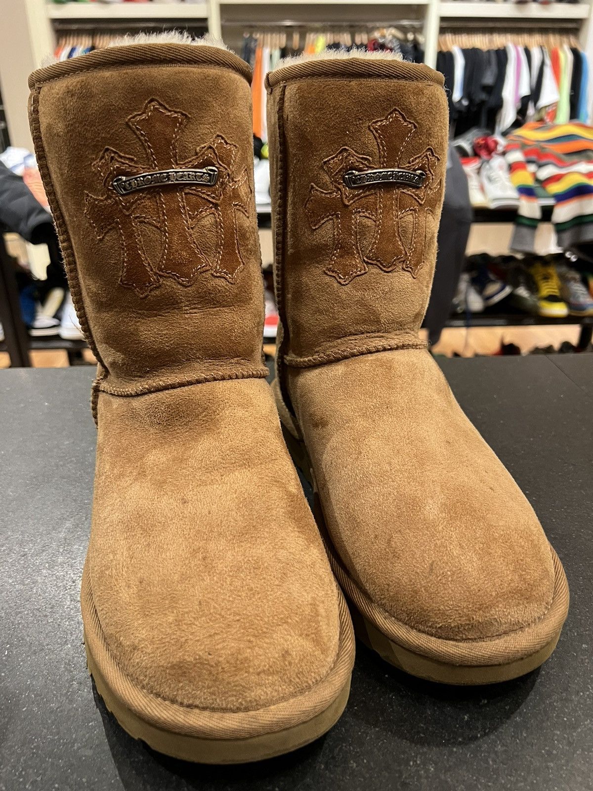 Pre-owned Chrome Hearts X Ugg Chrome Hearts Uggs Triple Cross Patch Suede Shoes In Brown