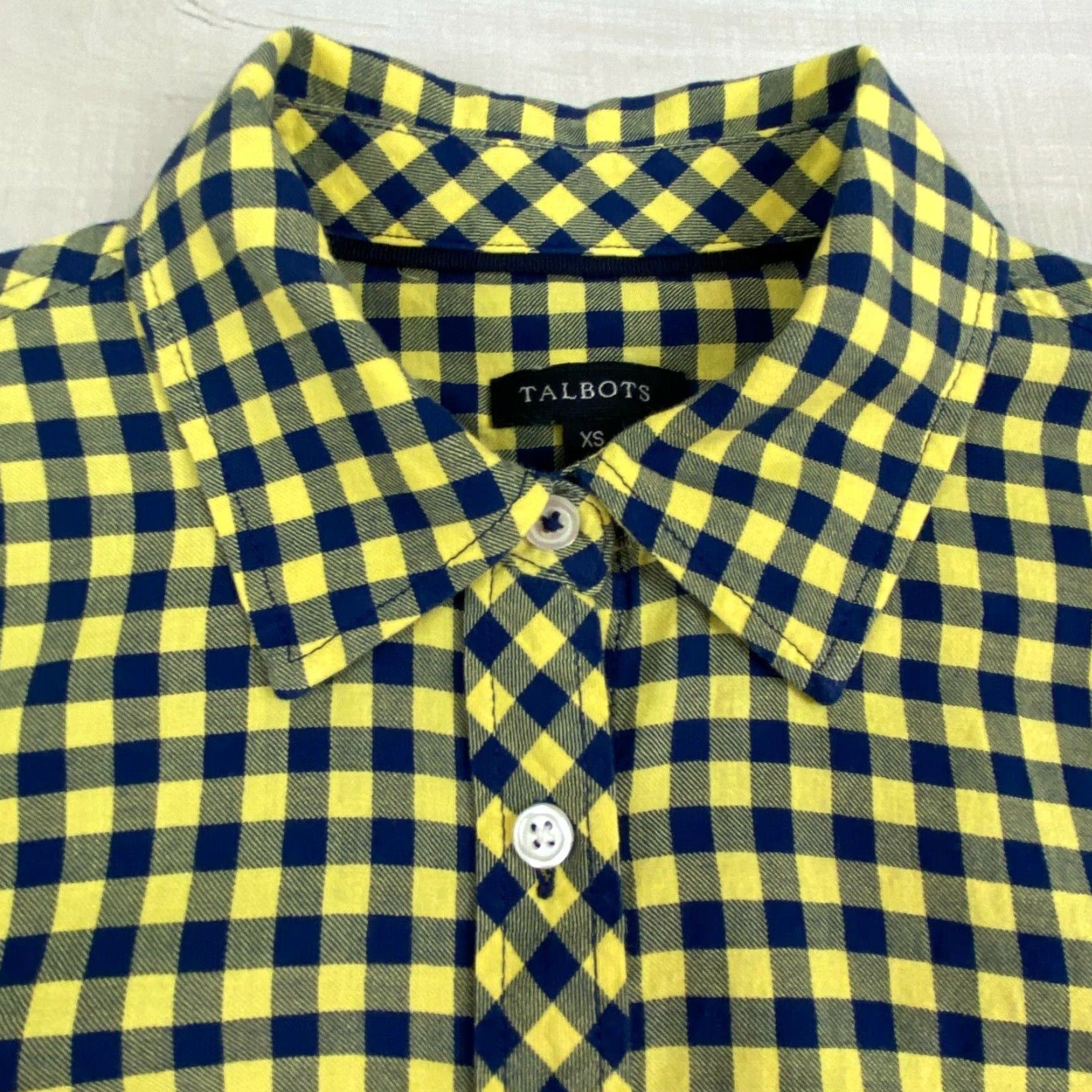 Talbots Talbots Womens XS Blue Yellow Check Flannel Button Up Long Sleeve Shirt Soft Cotton Blend Size XS / US 0-2 / IT 36-38 - 3 Thumbnail