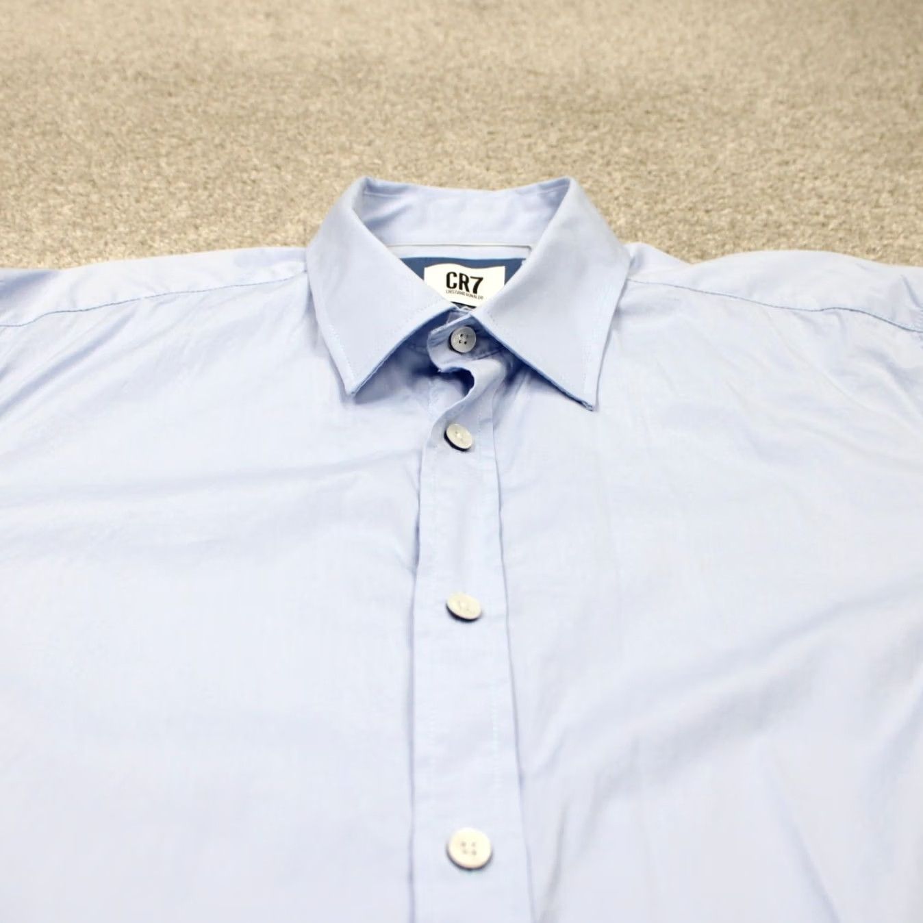 Vintage CR7 Cristiano Ronaldo Dress Shirt Mens Large 41/42 Blue Classic Fit Cotton L/S Shirt Size 42R - 4 Thumbnail