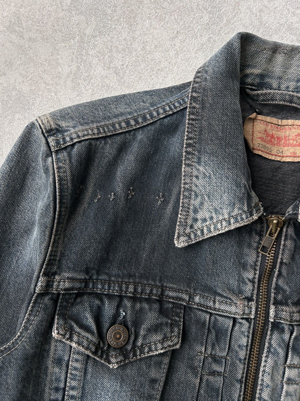 Levi's L.G.B Style Levi’s 73695 Distressed Y2K Full Zip Trucker Size M / US 6-8 / IT 42-44 - 15 Thumbnail