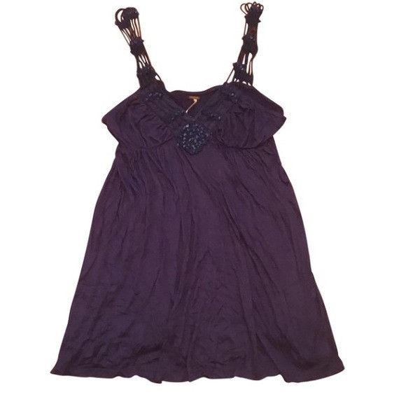 Free People Free People Navy Beaded Stone Cut out Dress Size L / US 10 / IT 46 - 2 Thumbnail