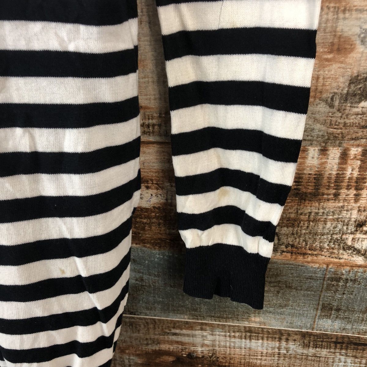 Homespun Knitwear DL Kari Ang Stripe White Black Cardigan Knitwear #C732 Size S / US 4 / IT 40 - 16 Thumbnail