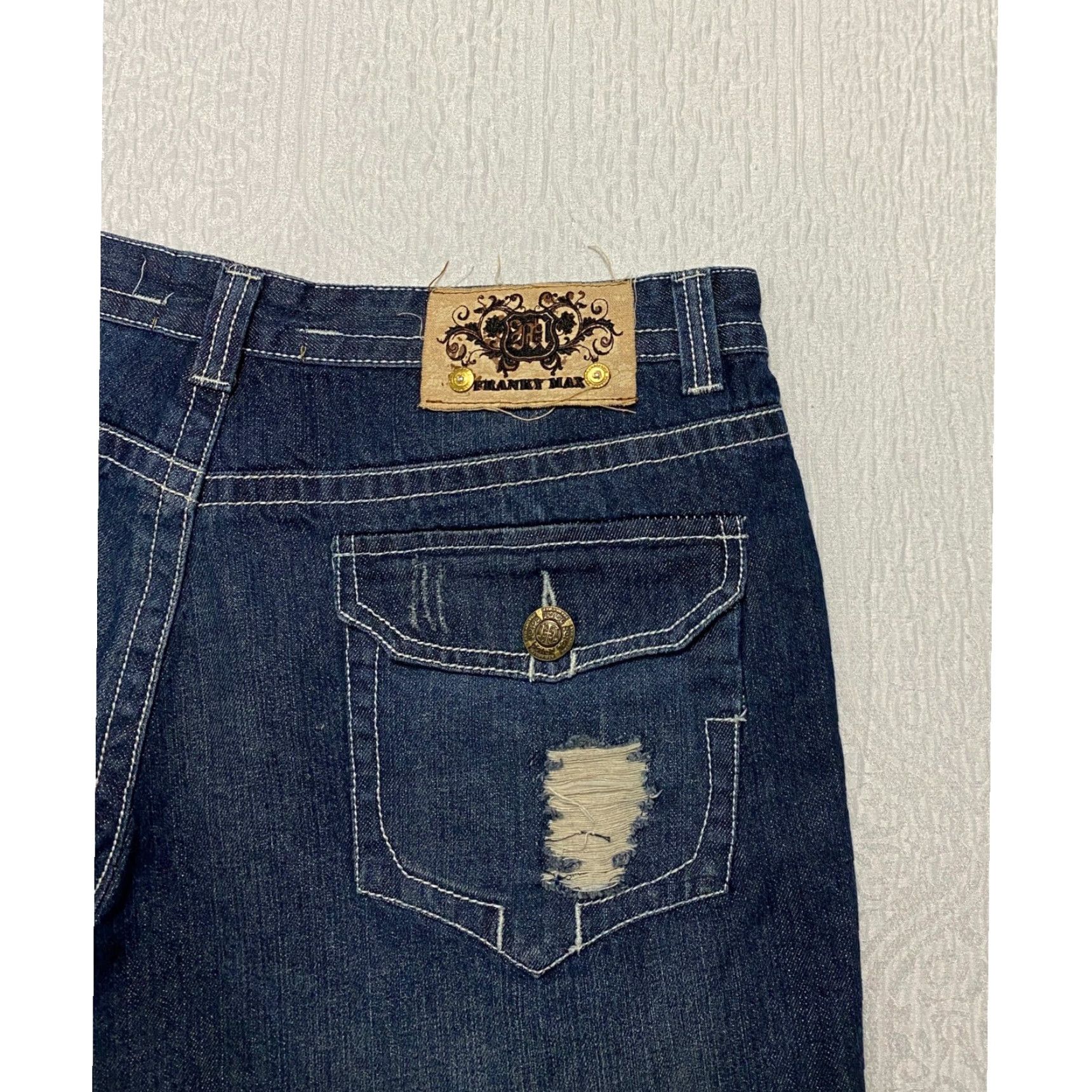 Vintage Franky Max Bootcut Jeans Men's Size 40×32 Blue Distressed Flap Pockets Whiskers Size US 40 / EU 56 - 2 Thumbnail