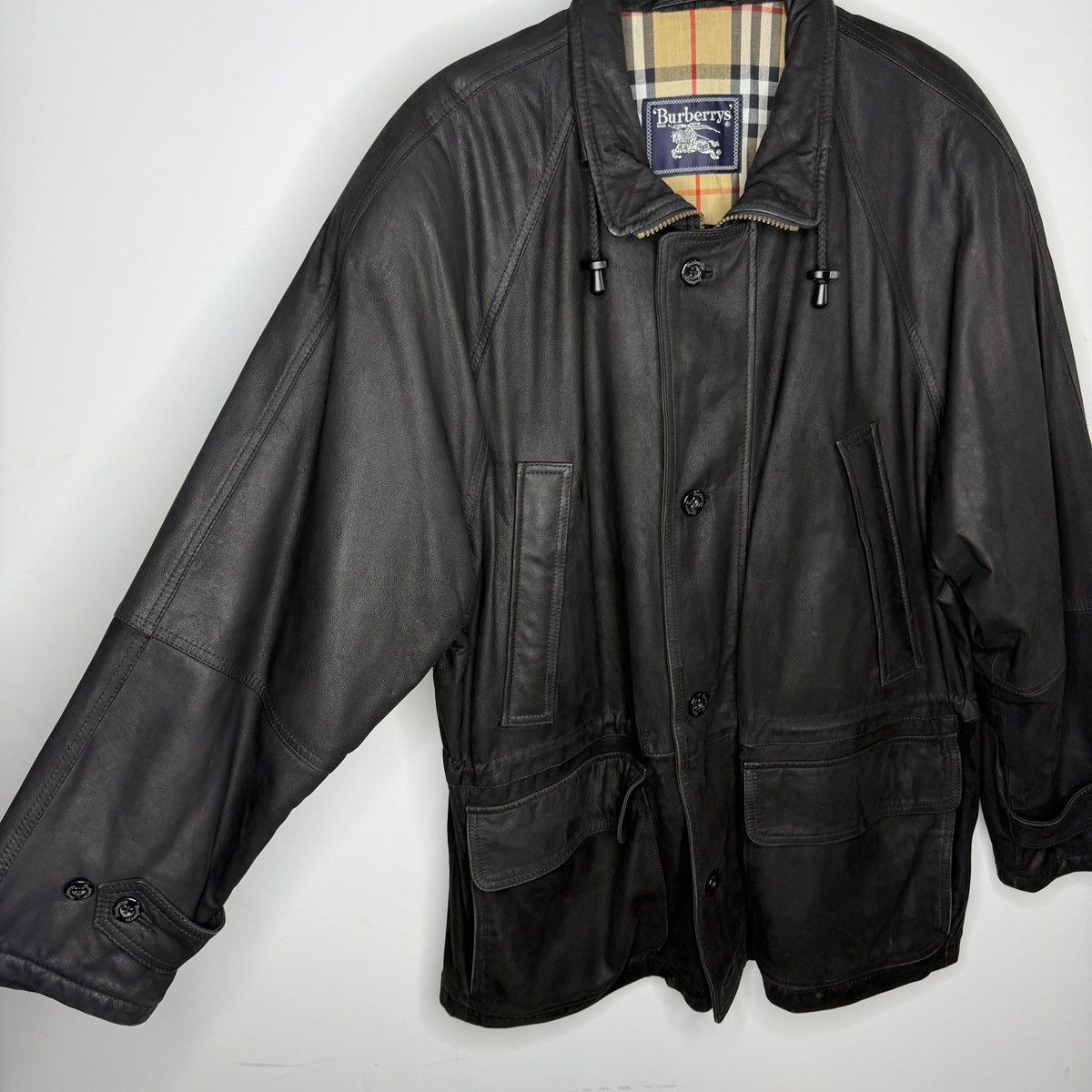 Burberry Burberrys Leather Jacket Coat Black Classic Nova Check Size US L / EU 52-54 / 3 - 8 Thumbnail