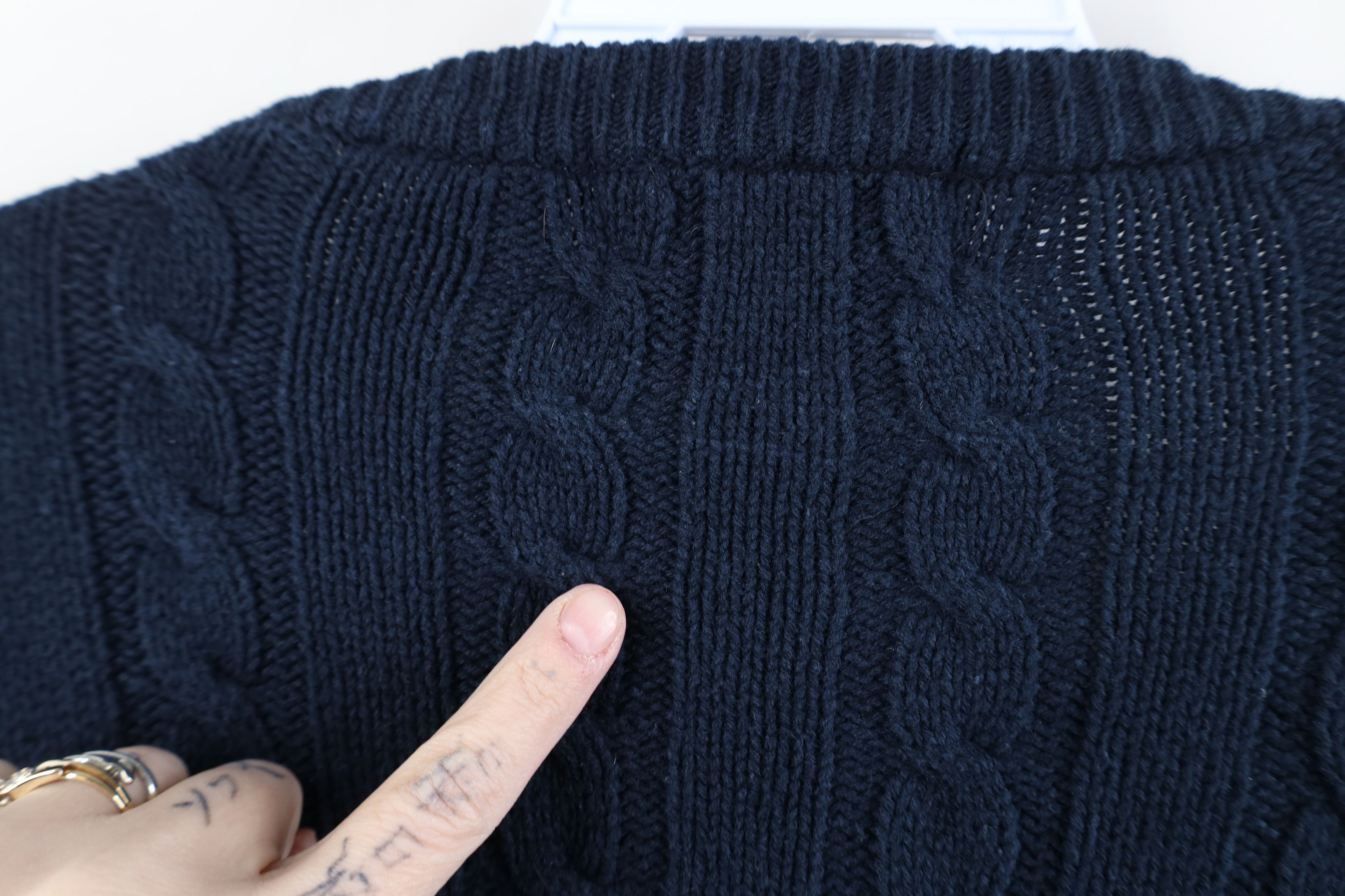 Vintage Vintage 90s Streetwear Cotton Cable Knit Sweater Navy Blue Size US XL / EU 56 / 4 - 7 Thumbnail