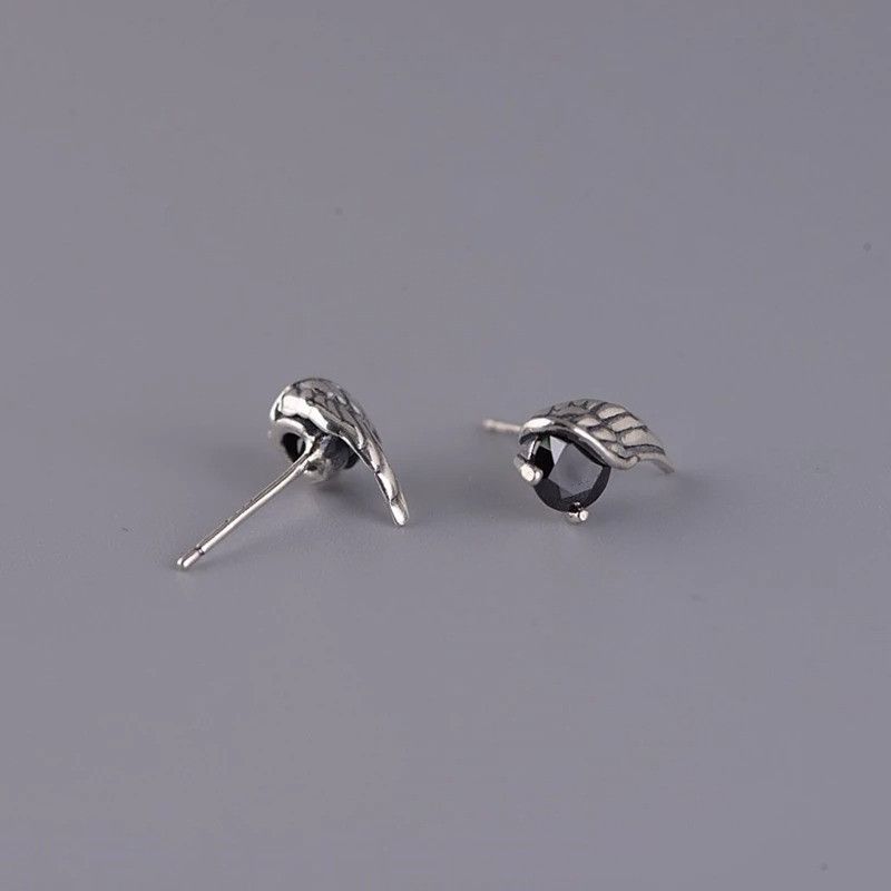 Jewelry Feather Black Zircon Stud Earring 925 Sterling Silver Gift Size ONE SIZE - 6 Thumbnail