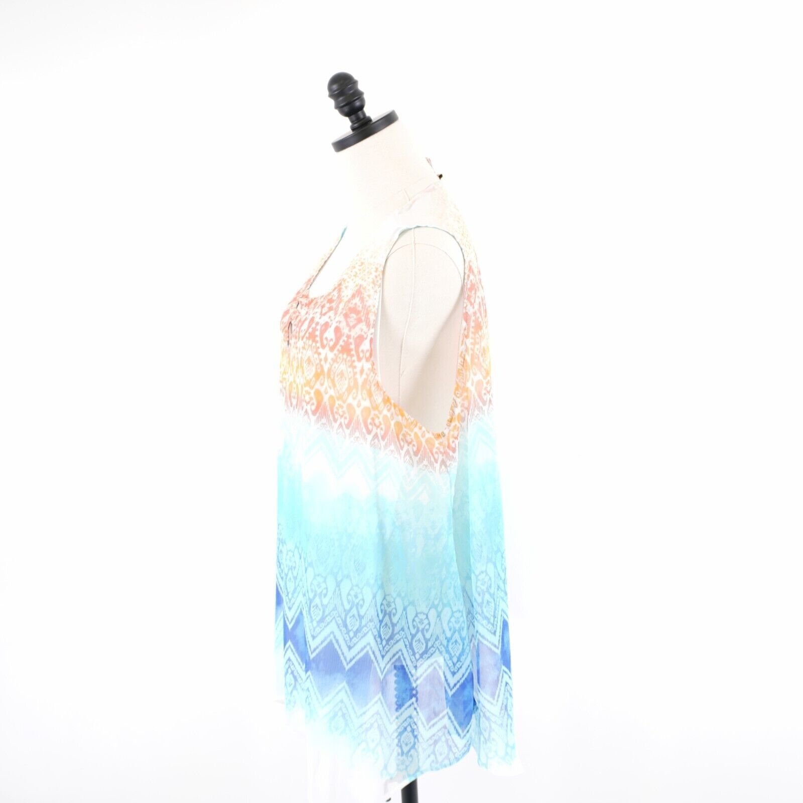 Designer Hearts Of Palm Orange Blue Floral V-Neck Tunic Sleeveless Si Size XXL / US 16-18 / IT 52-54 - 3 Thumbnail
