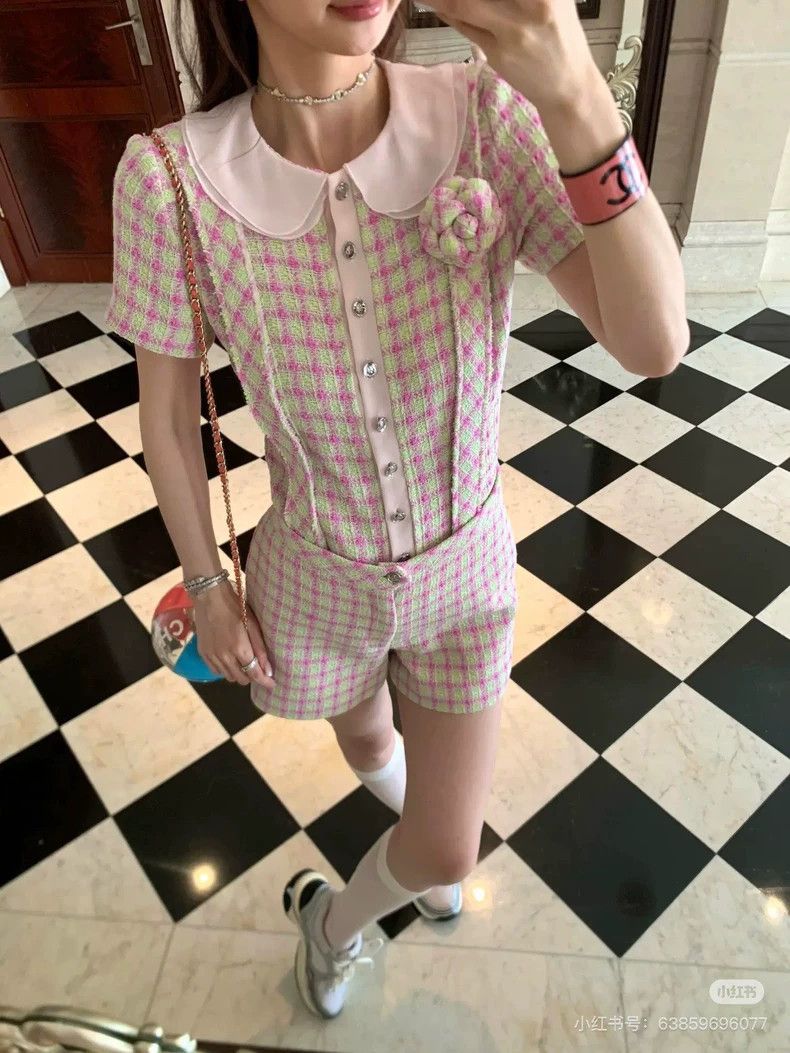 Chanel Chanel 25S pink plaid doll collar short-sleeved jacket Size XS / US 0-2 / IT 36-38 - 7 Thumbnail