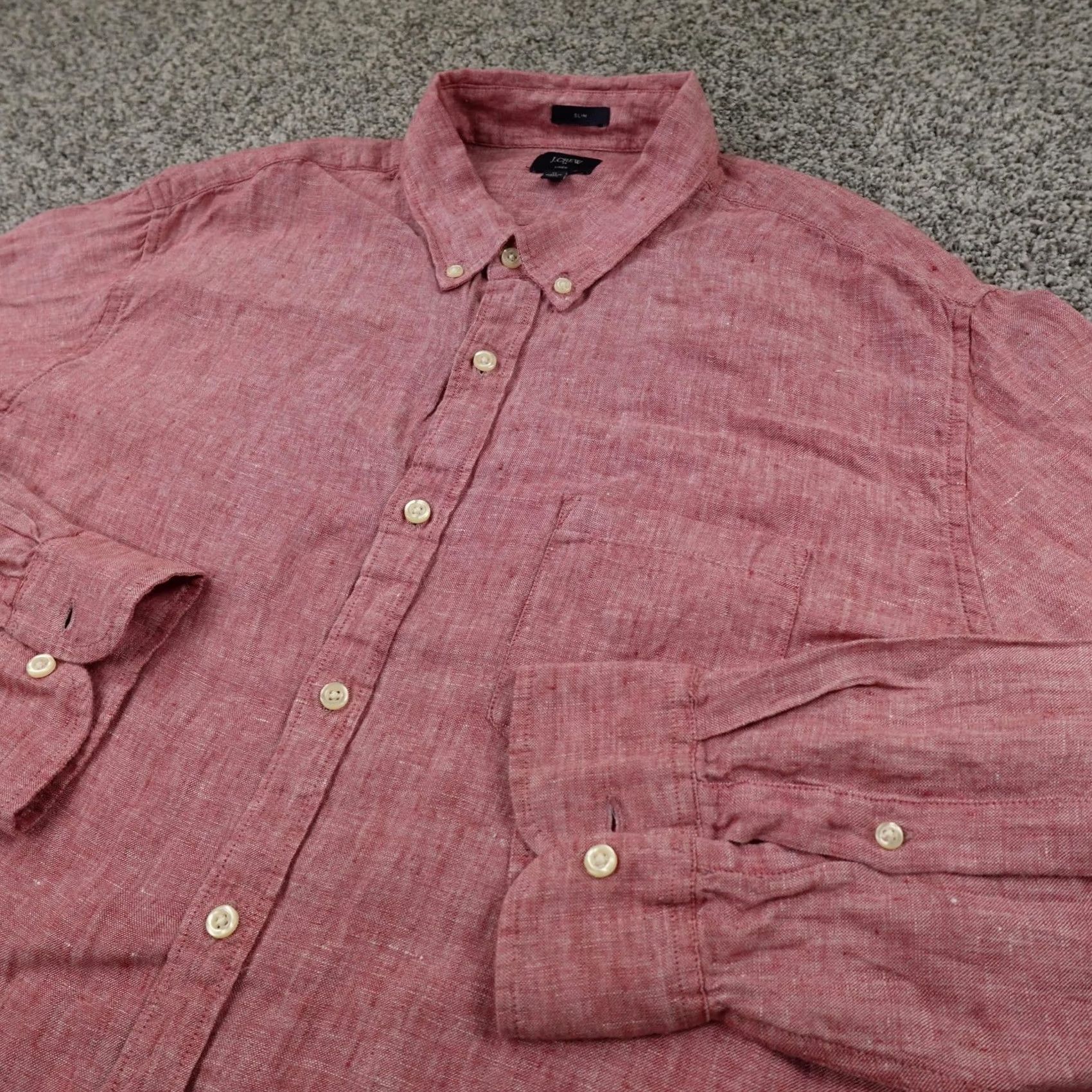 J.Crew J.CREW Shirt Mens XL Red Linen Slim Button-Up Long Sleeve Chambray Lightweight Button-Down, Collared, Solid, Breathable, L blindly Size US XL / EU 56 / 4 - 2 Thumbnail