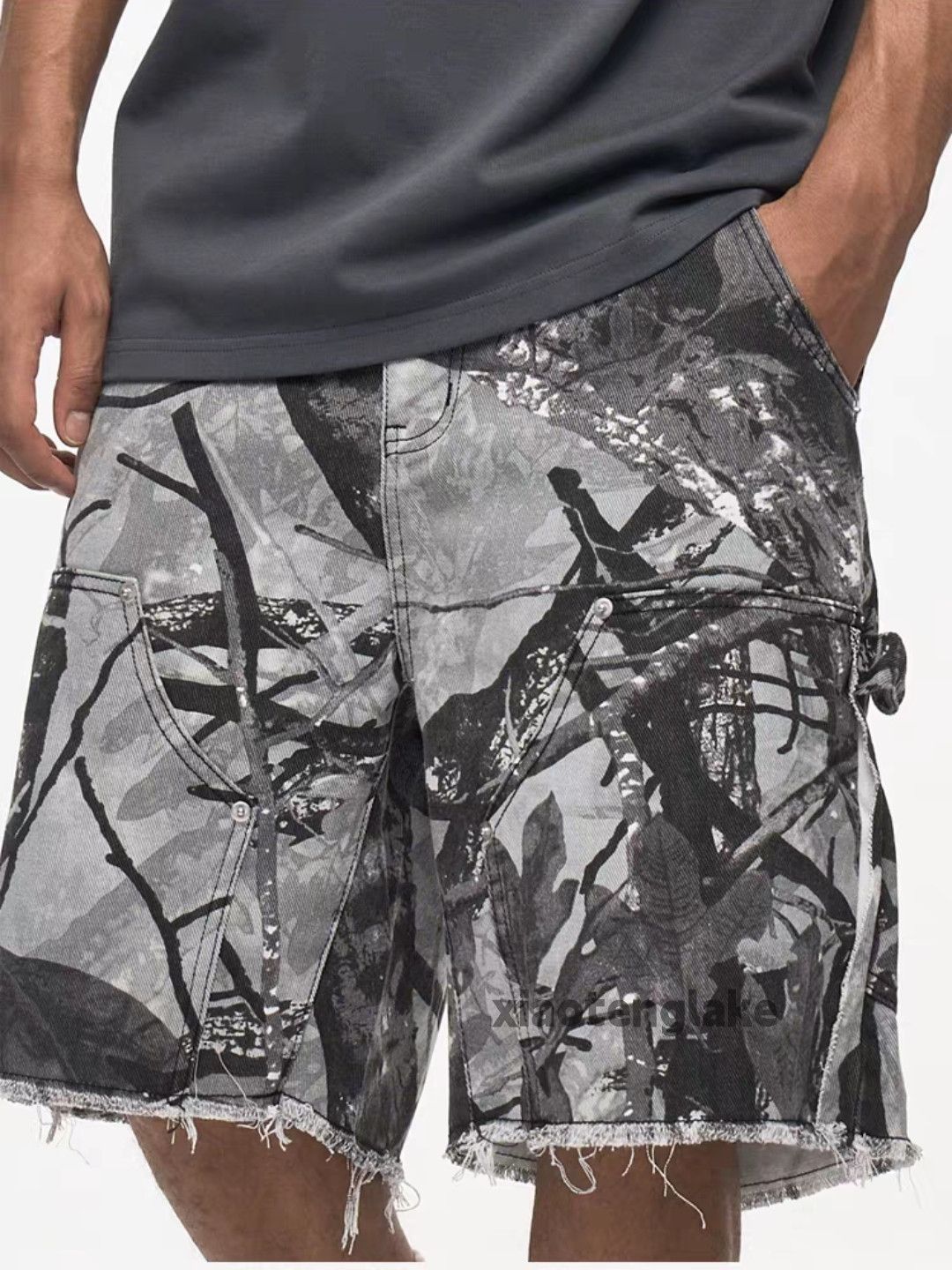 Unisex real tree camo loose baggy skate cargo shorts
