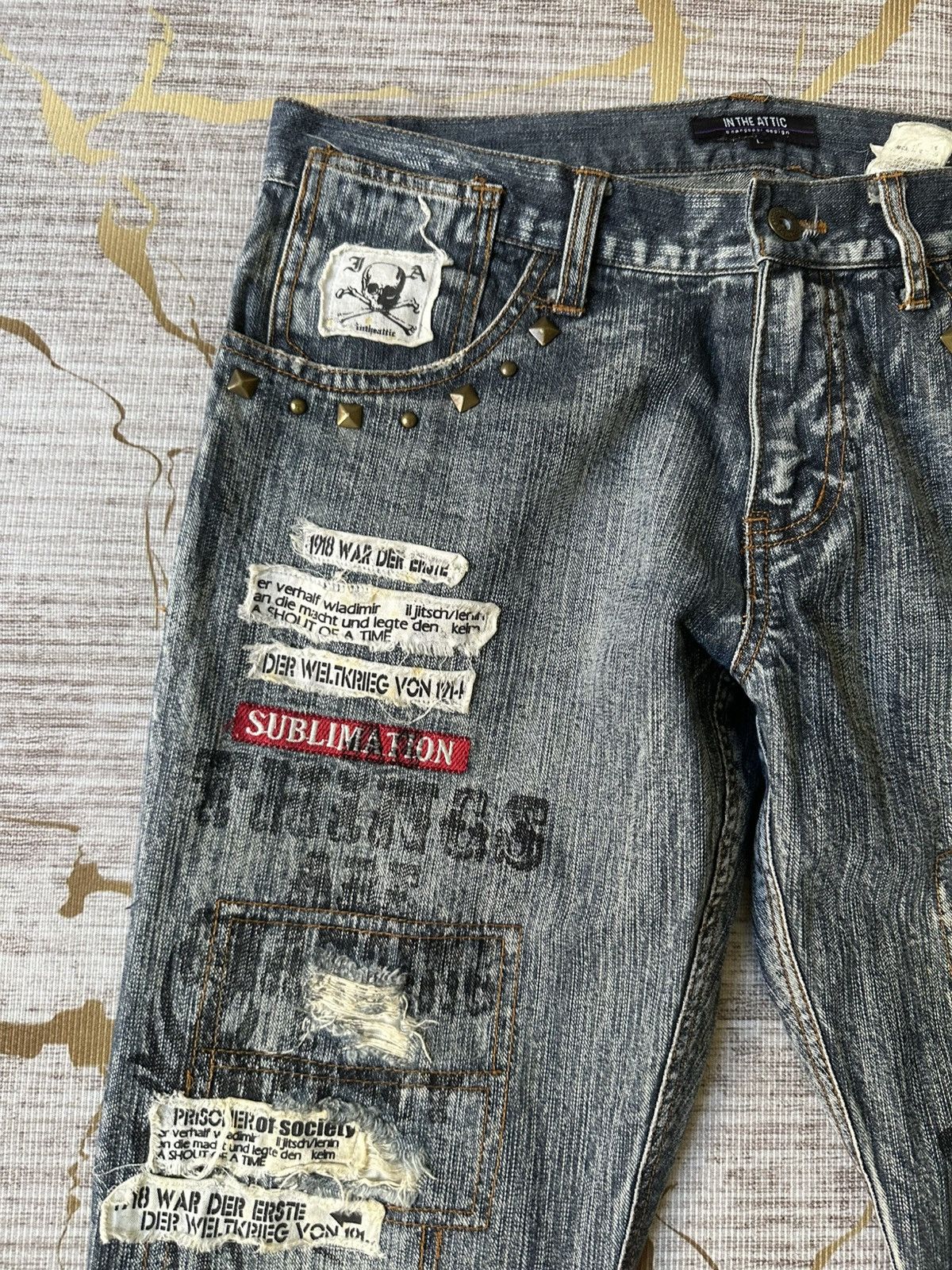 In The Attic FLARE In The Attic Sublimation Studded Poem Patchwork Denim Size US 31 - 11 Thumbnail