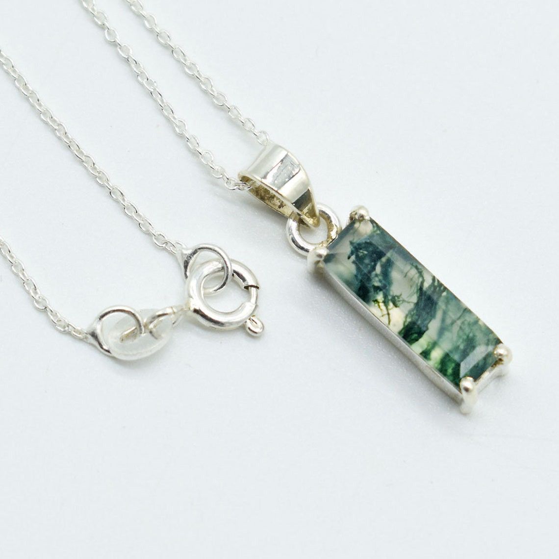 Handmade Natural Moss Agate 925 Sterling Silver Pendant Necklace Size ONE SIZE - 3 Thumbnail