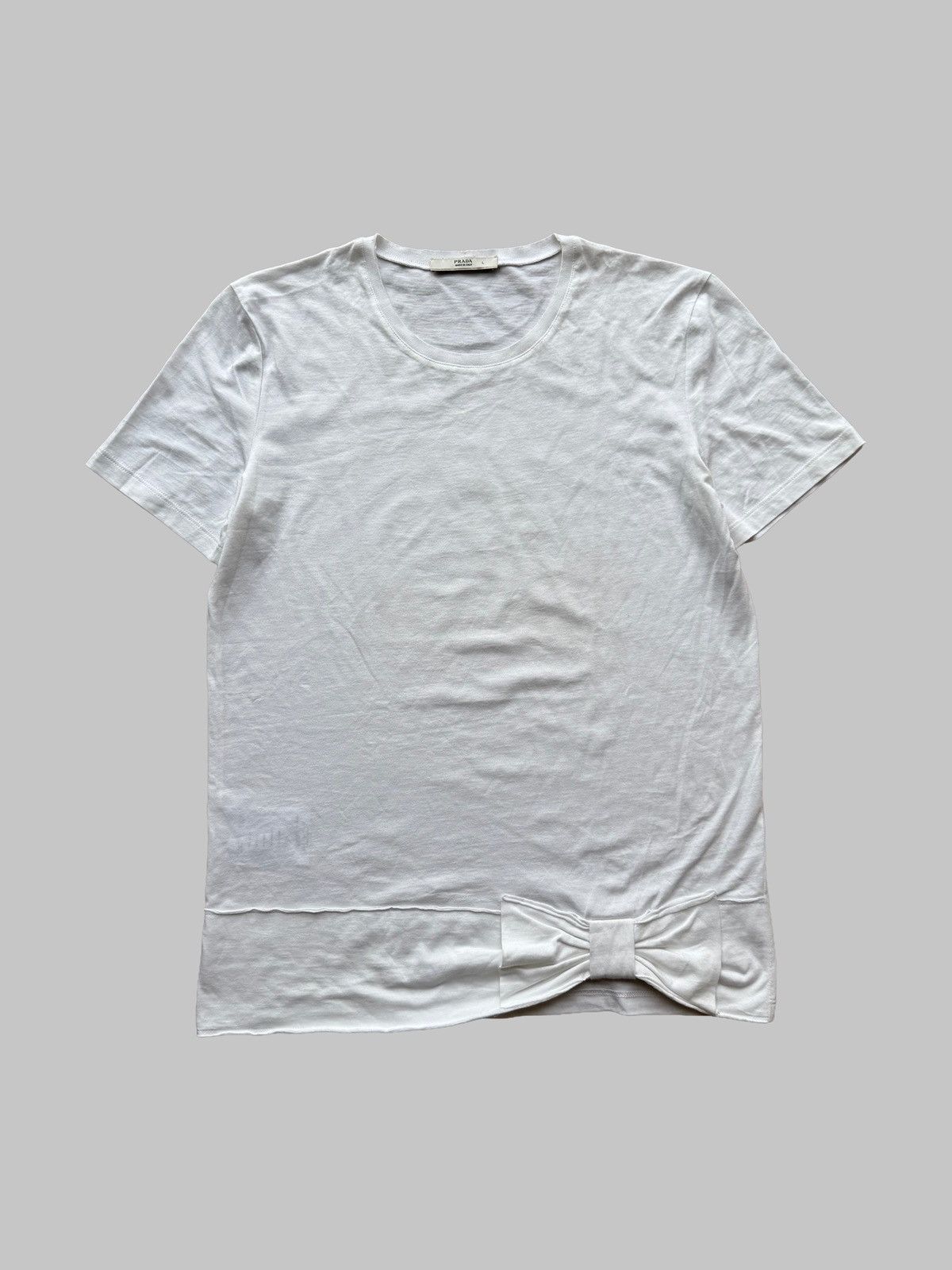 Prada Prada White Bow Detail T-Shirt Luxury Designer Tee Size US S / EU 44-46 / 1 - 1 Thumbnail