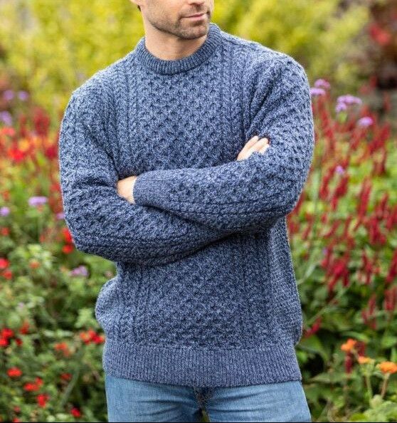 image of 90's Aran Crafts Ireland Heavy Cable Knitted Wool Sweater in Deep Royal Blue, Men's (Size Large)