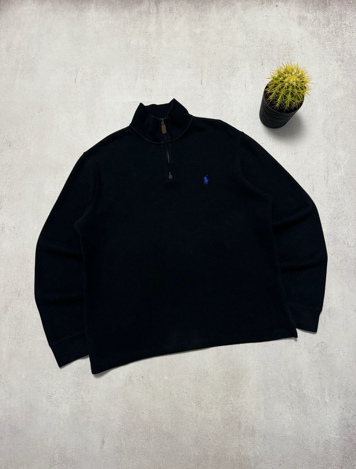 Vintage Polo Ralph Lauren Sweater Zip 1/3 Black Baggy 90s