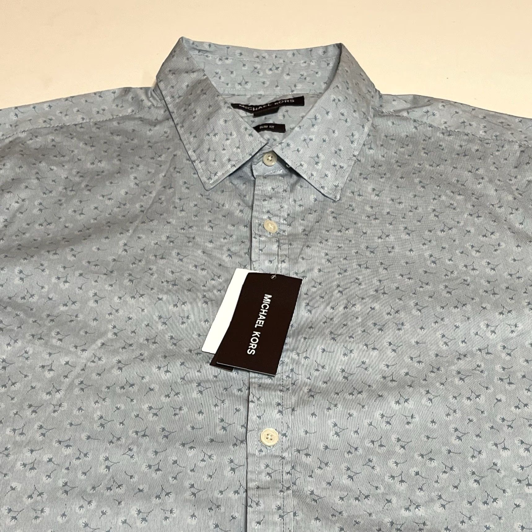 Michael Kors Michael Kors Men's Slim Chambray Floral Dandelion Long Sleeve Button Shirt 2XL Blue Casual, Travel, Party/Cocktail Shirt Button-Up Mens Size US XXL / EU 58 / 5 - 2 Thumbnail