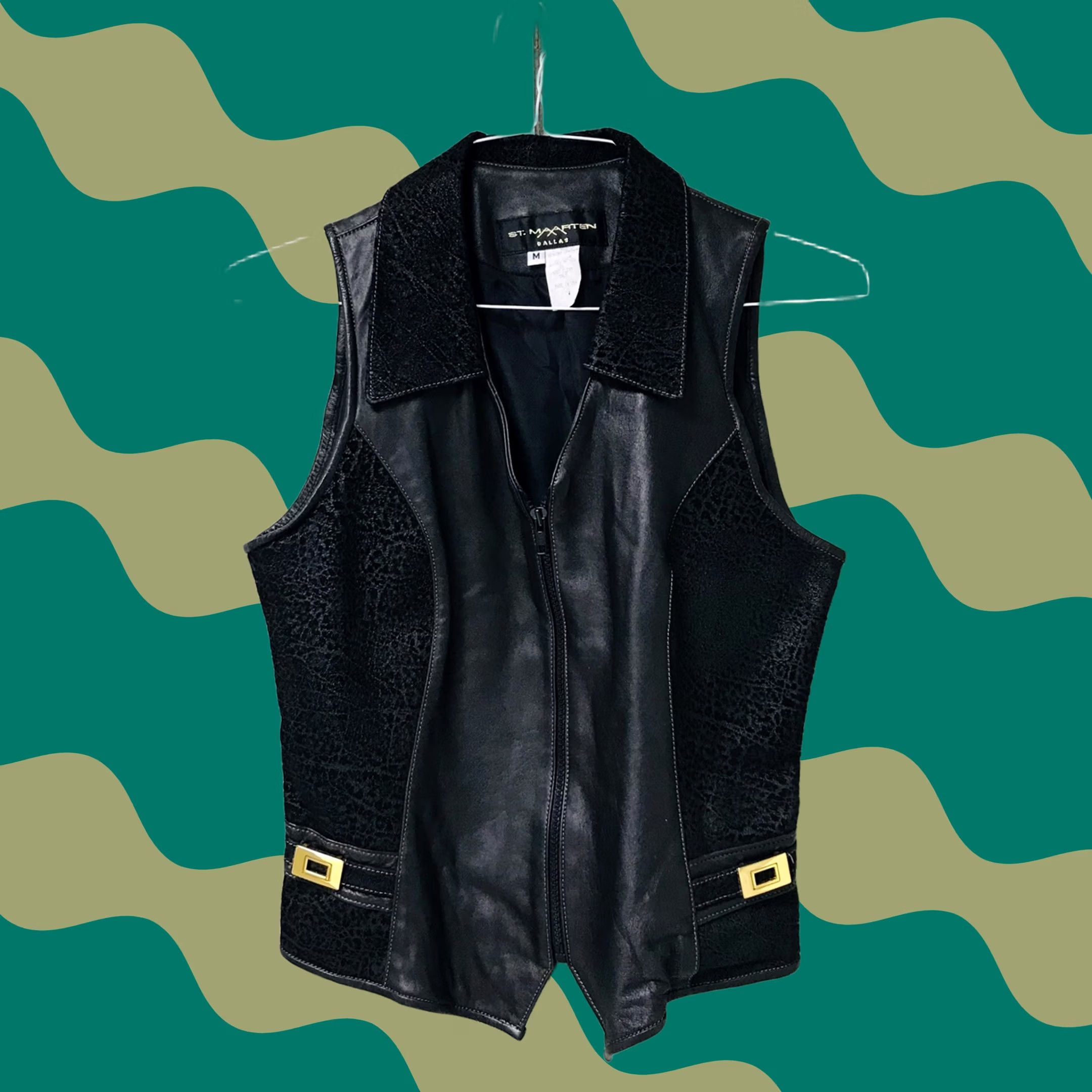Vintage VINTAGE St Maarten Dallas Women Black Leather Leopard Suede Full Zip Vest USA M Size M / US 6-8 / IT 42-44 - 1 Thumbnail