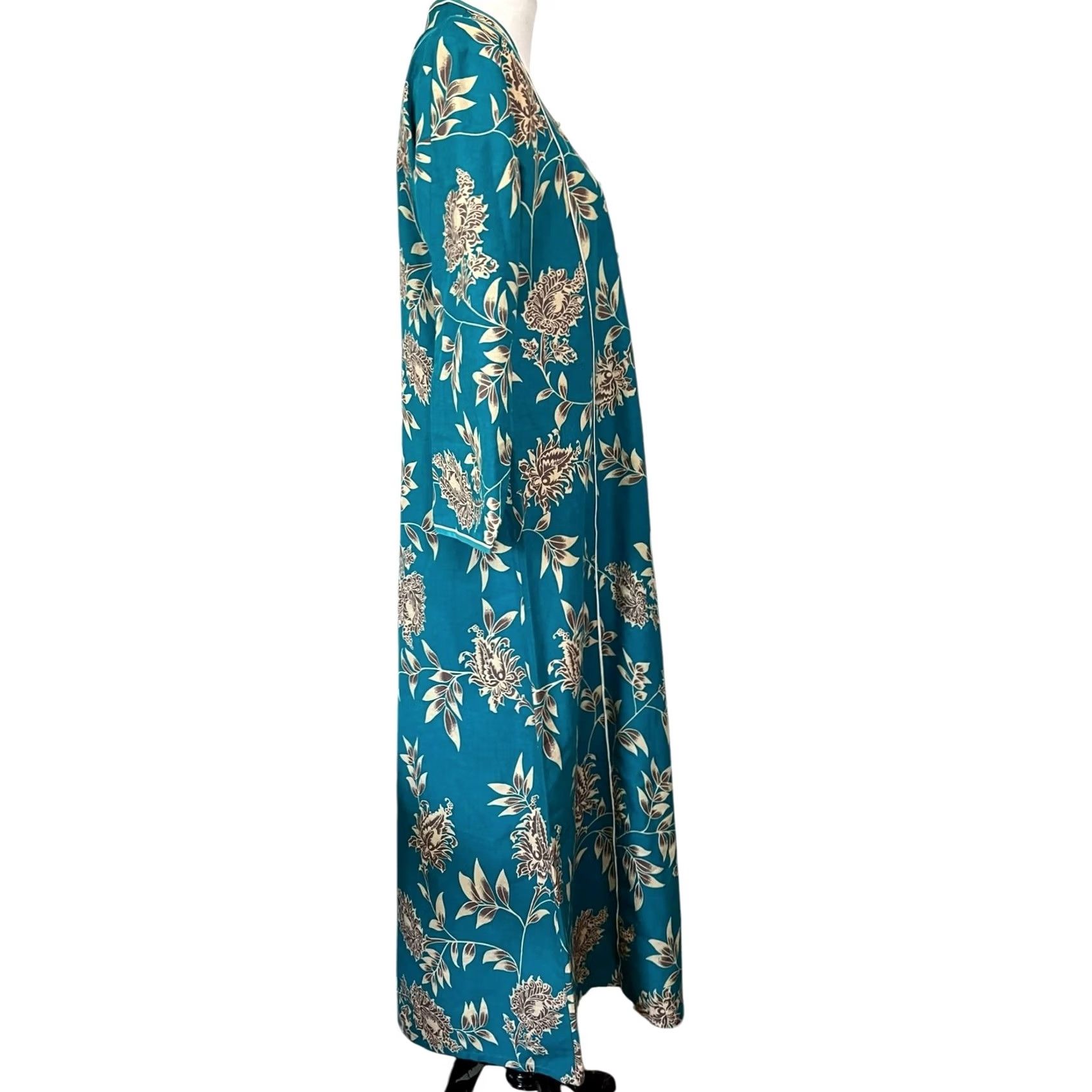 Vintage VINTAGE Orchid Kaftan Dress Mumu Blue Floral Frog Closure Cotton Sz Medium Size M / US 6-8 / IT 42-44 - 6 Thumbnail