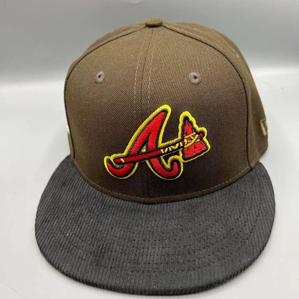 New Era Atlanta Braves Hat Men 7 5/8 Brown Black Corduroy MLB Fitted Size ONE SIZE - 3 Thumbnail