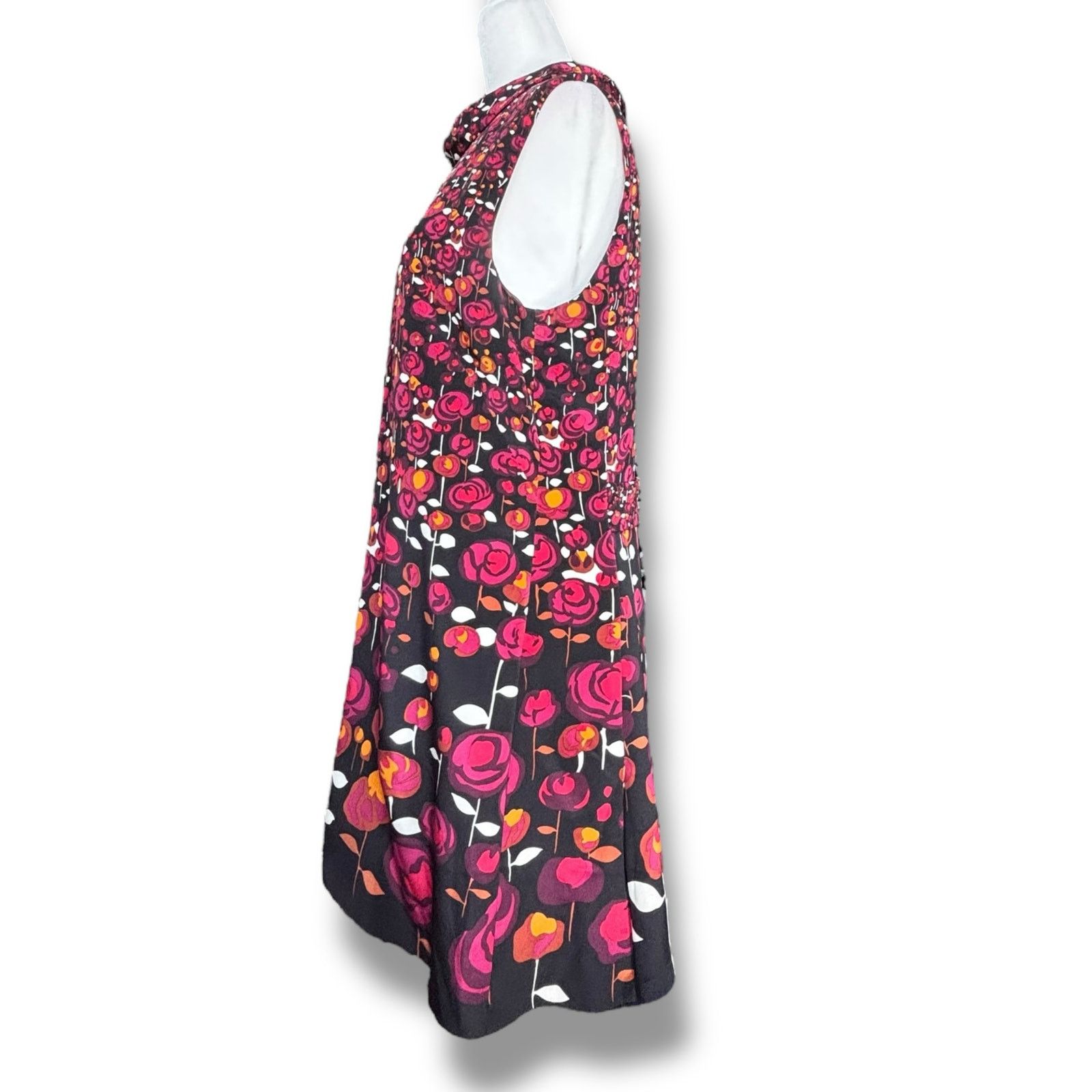 Elie Tahari Silk Floral Roll Neck Sleeveless A-Line Dress