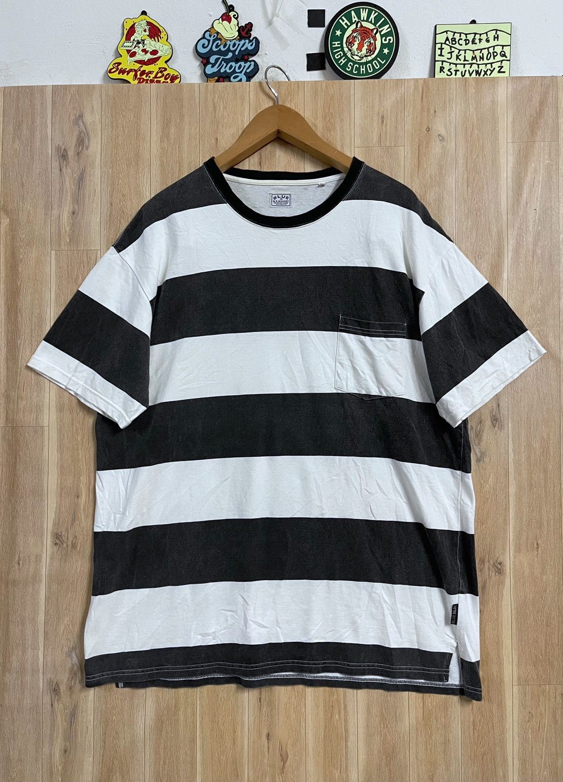 Vintage Blue Blue Japan Boarder T shirt XL Okura HRM