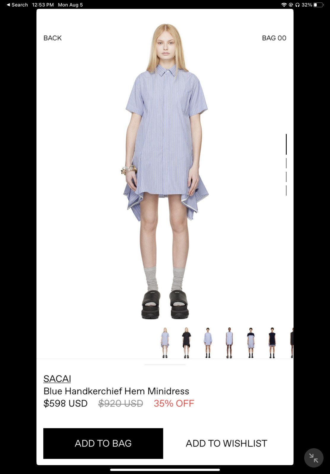 Sacai Sacai Blue Handkerchief Hem Minidress Size S / US 4 / IT 40 - 2 Thumbnail
