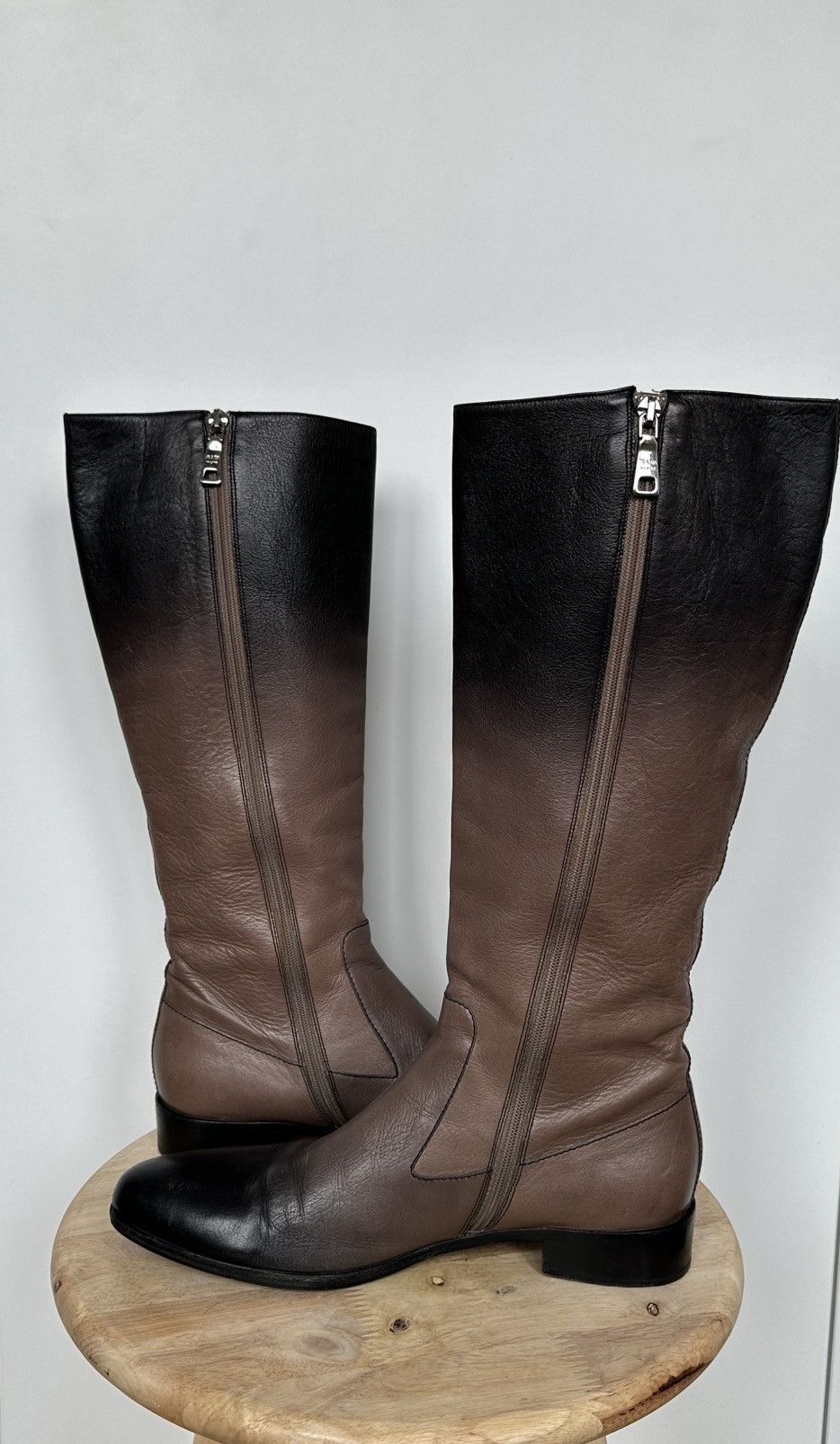 Prada Prada Brown Black Gradient Leather Knee High Boots Size US 8.5 / IT 38.5 - 5 Thumbnail