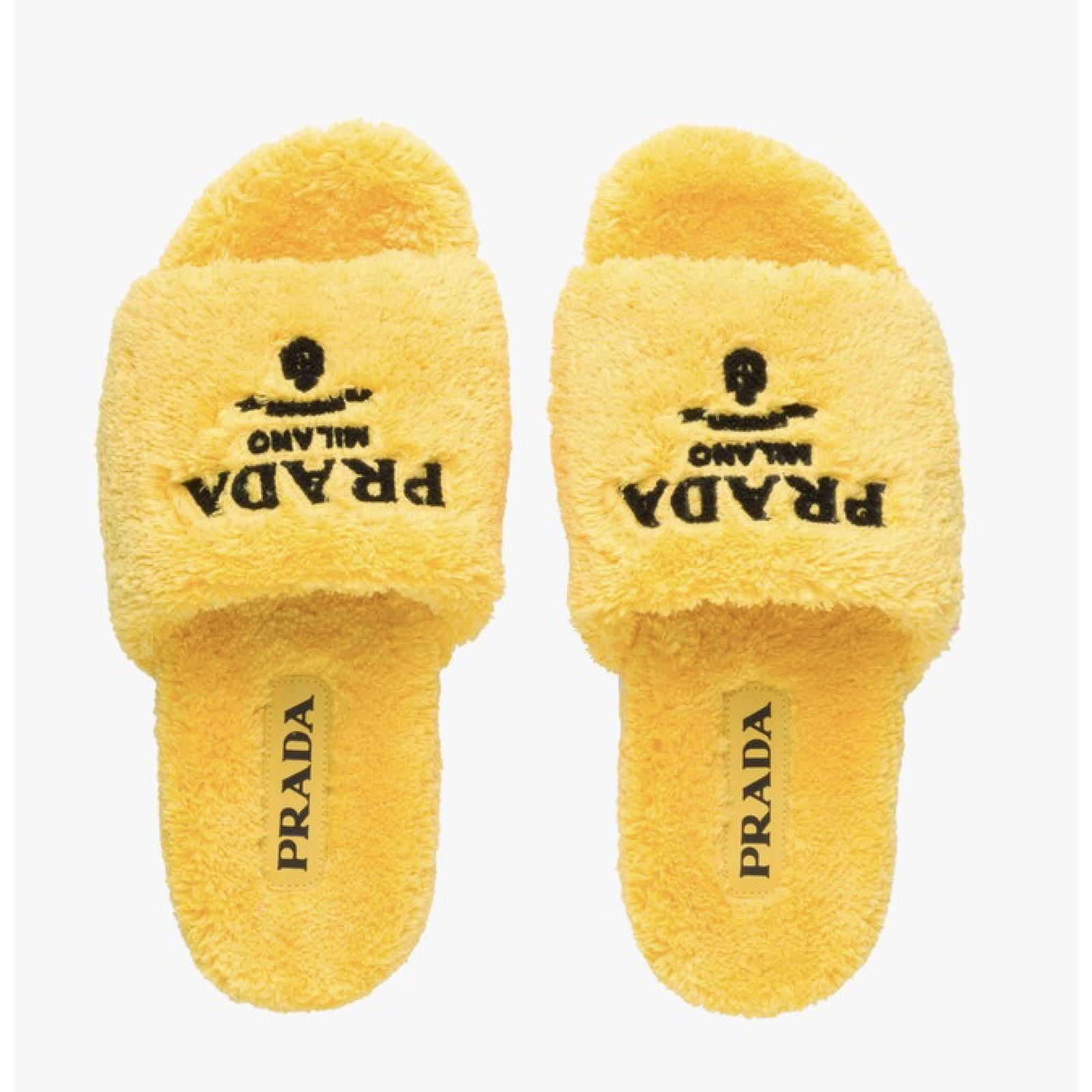 Prada Prada Yellow Terry Cloth Black Logo Slide Sandal Rubber Sole Size US 11 / IT 41 - 1 Thumbnail