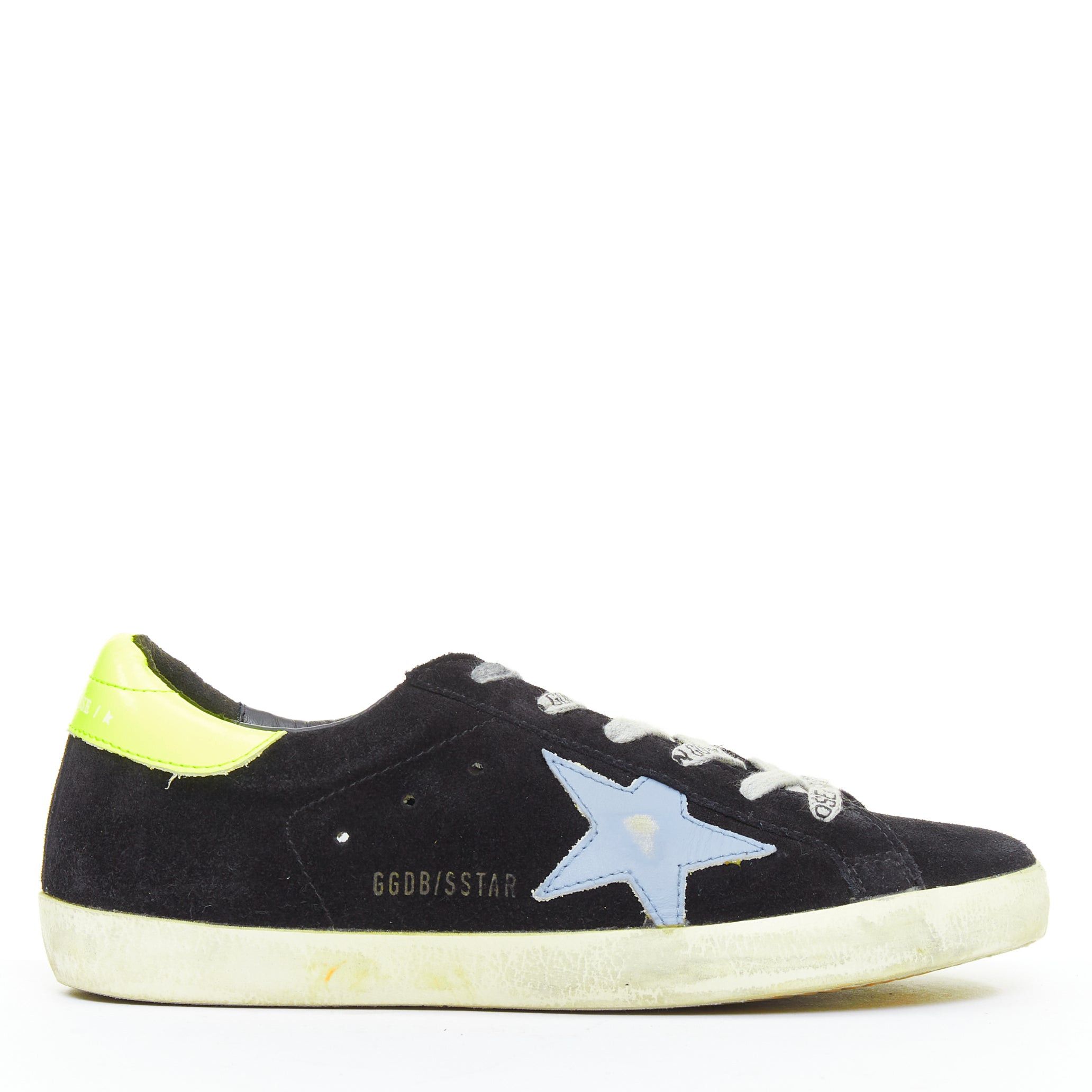 Golden Goose GOLDEN GOOSE GGDB SStar black neon green suede distressed sneakers EU37 Size US 7 / IT 37 - 1 Thumbnail