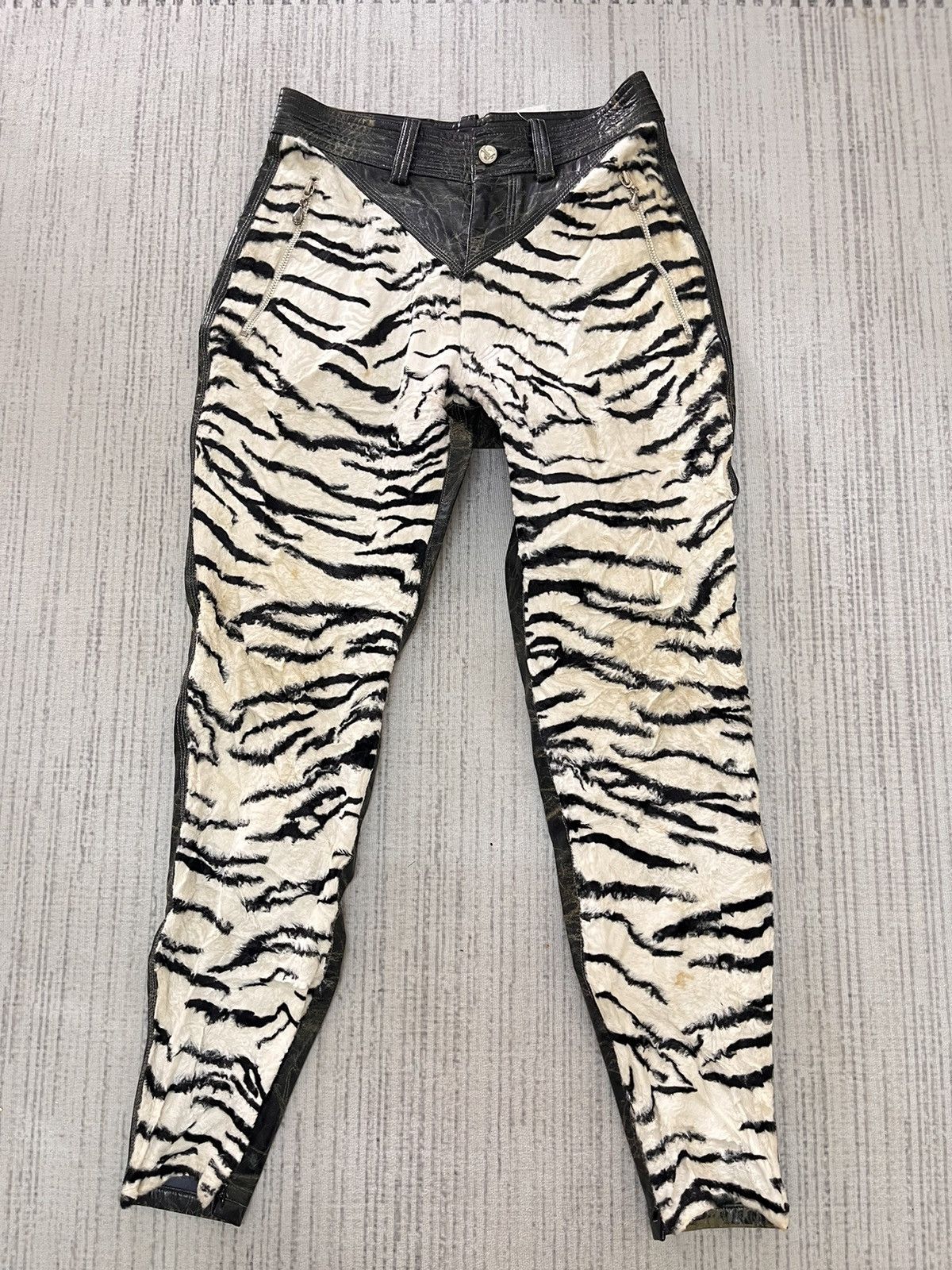 Issey Miyake × Japanese Brand × Vintage 80s luna mattino tiger stripe leather pant Size US 29 - 1 Thumbnail