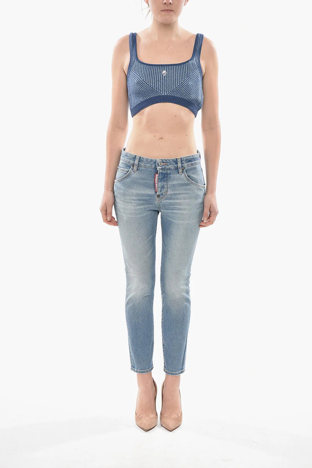 Palm Angels og1mm0326 Ribbed Knit Crop Top in Blue Size S / US 4 / IT 40 - 4 Thumbnail